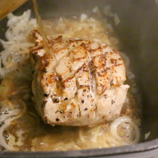 German Pork Loin Roast with Sauerkraut in a Dutch Oven