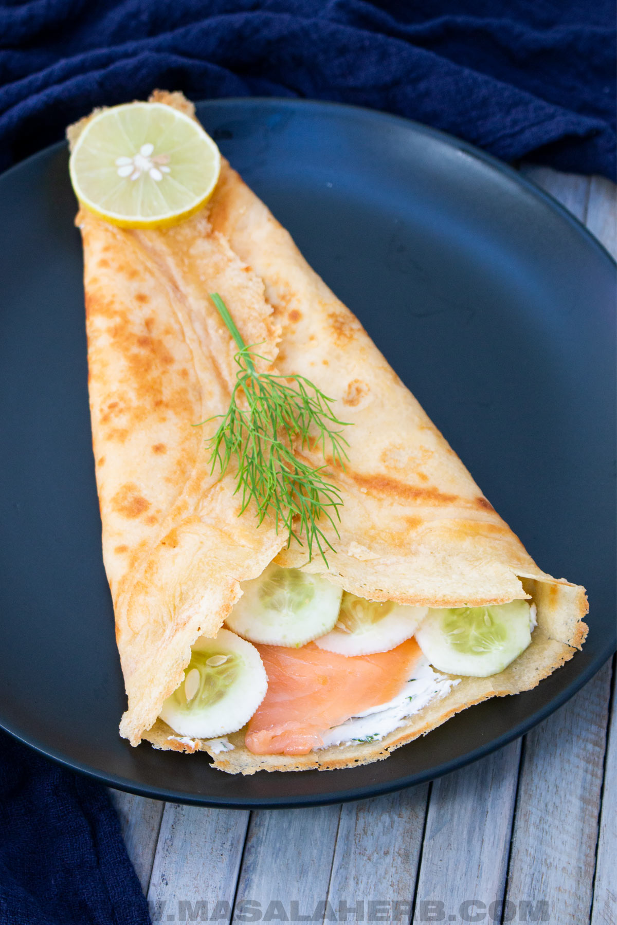 crepes with a cream cheese salmon filling