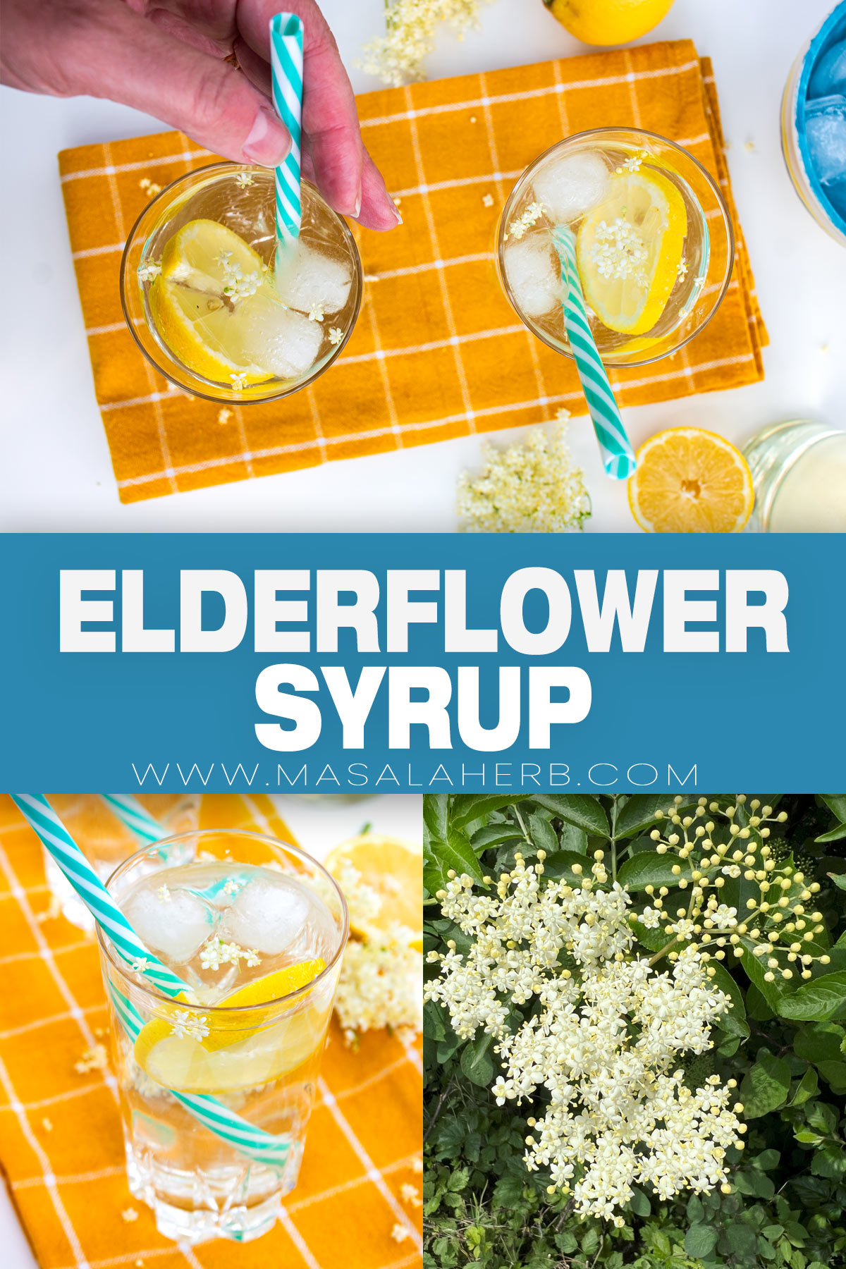 Lemon Elderflower Syrup Recipe (No Cooking) pin picture