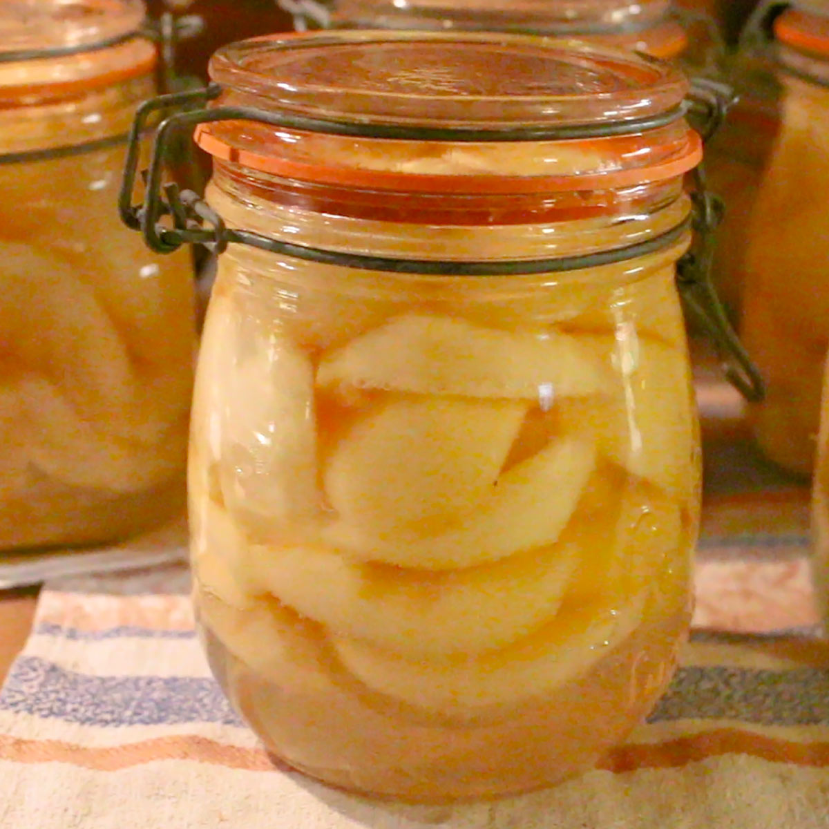 home canned pears right after the water bath canning process
