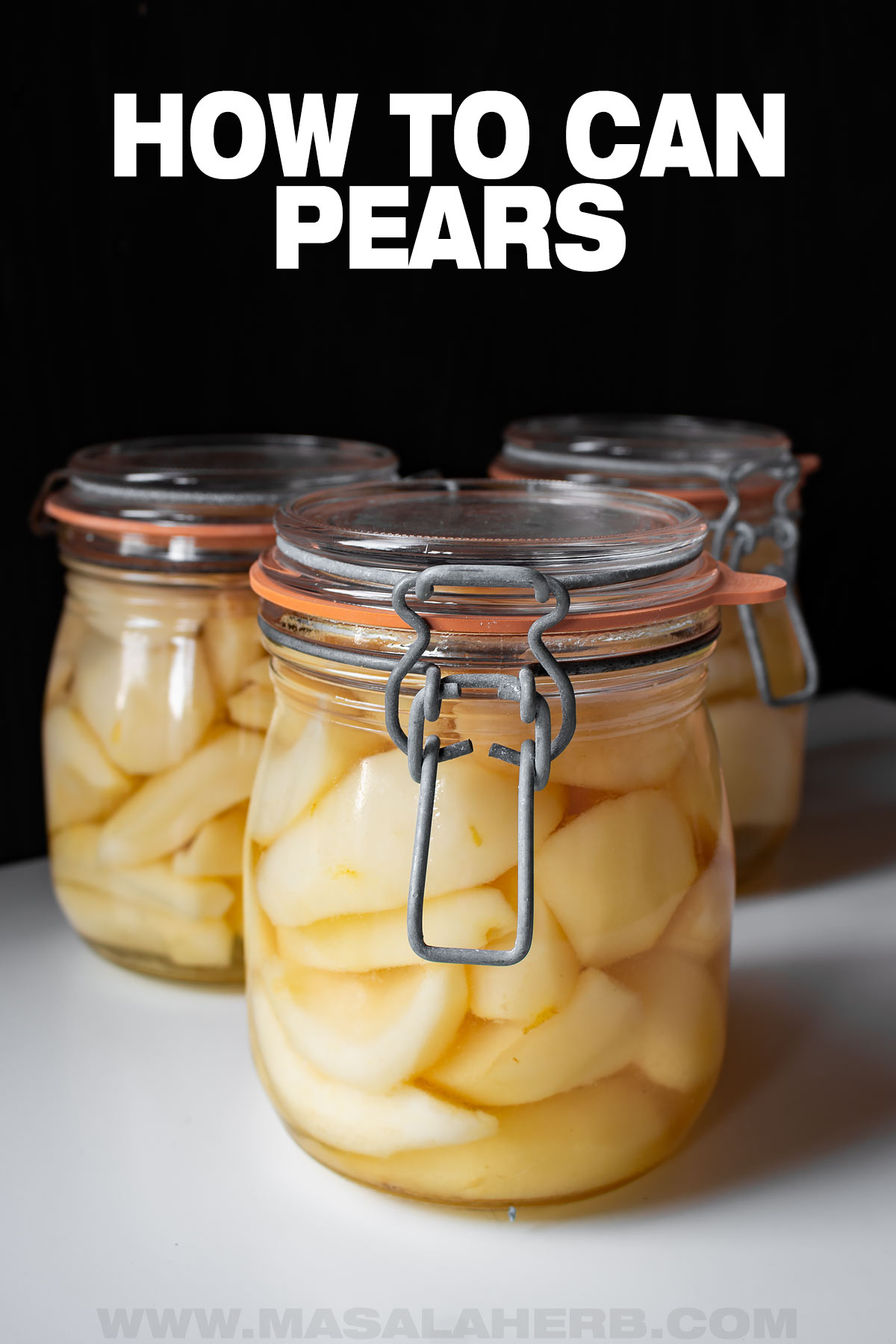 Home Canned Pears in Syrup Recipe pin cover
