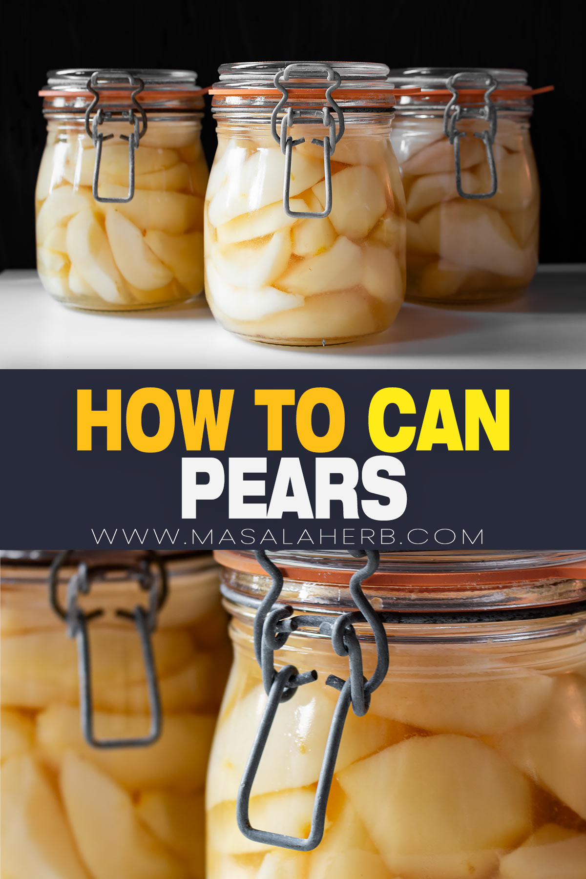 Home Canned Pears in Syrup Recipe pin image