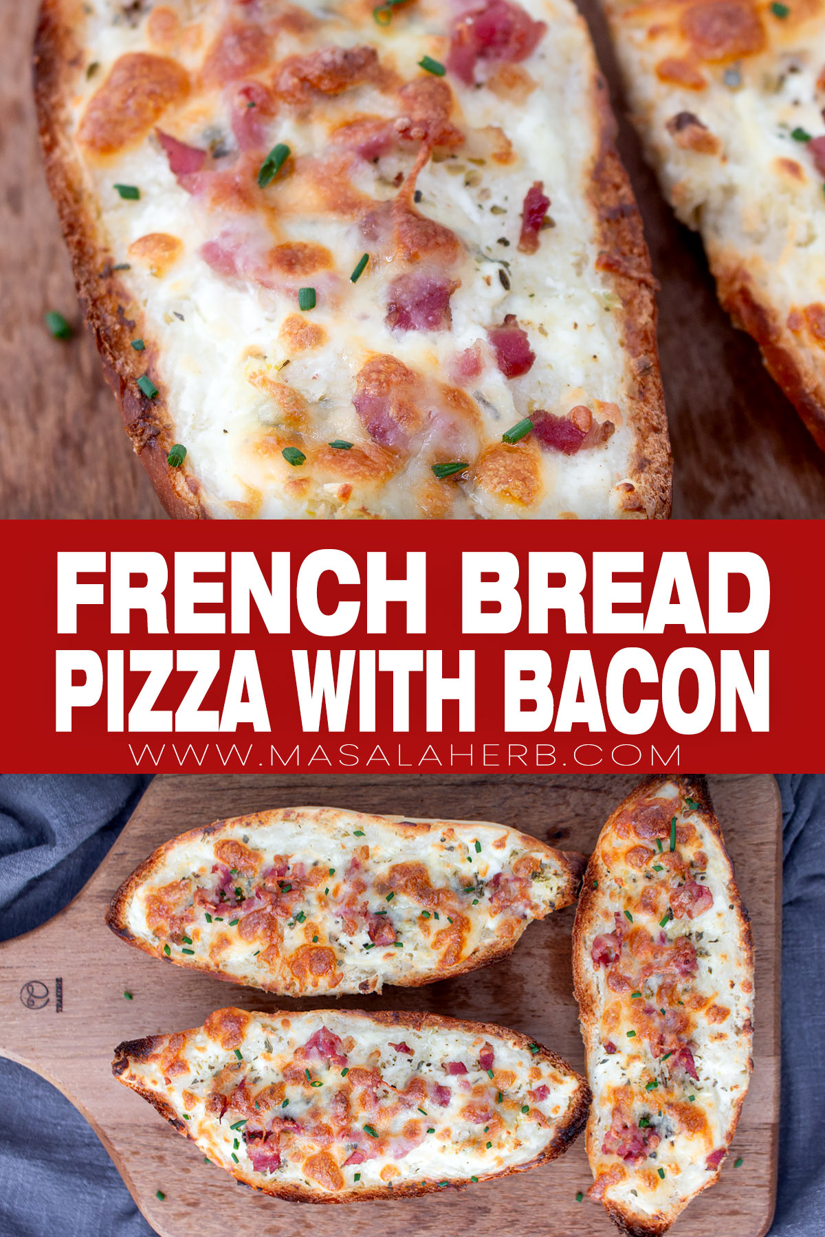 Creamy Bacon French Bread Pizza Recipe pin image