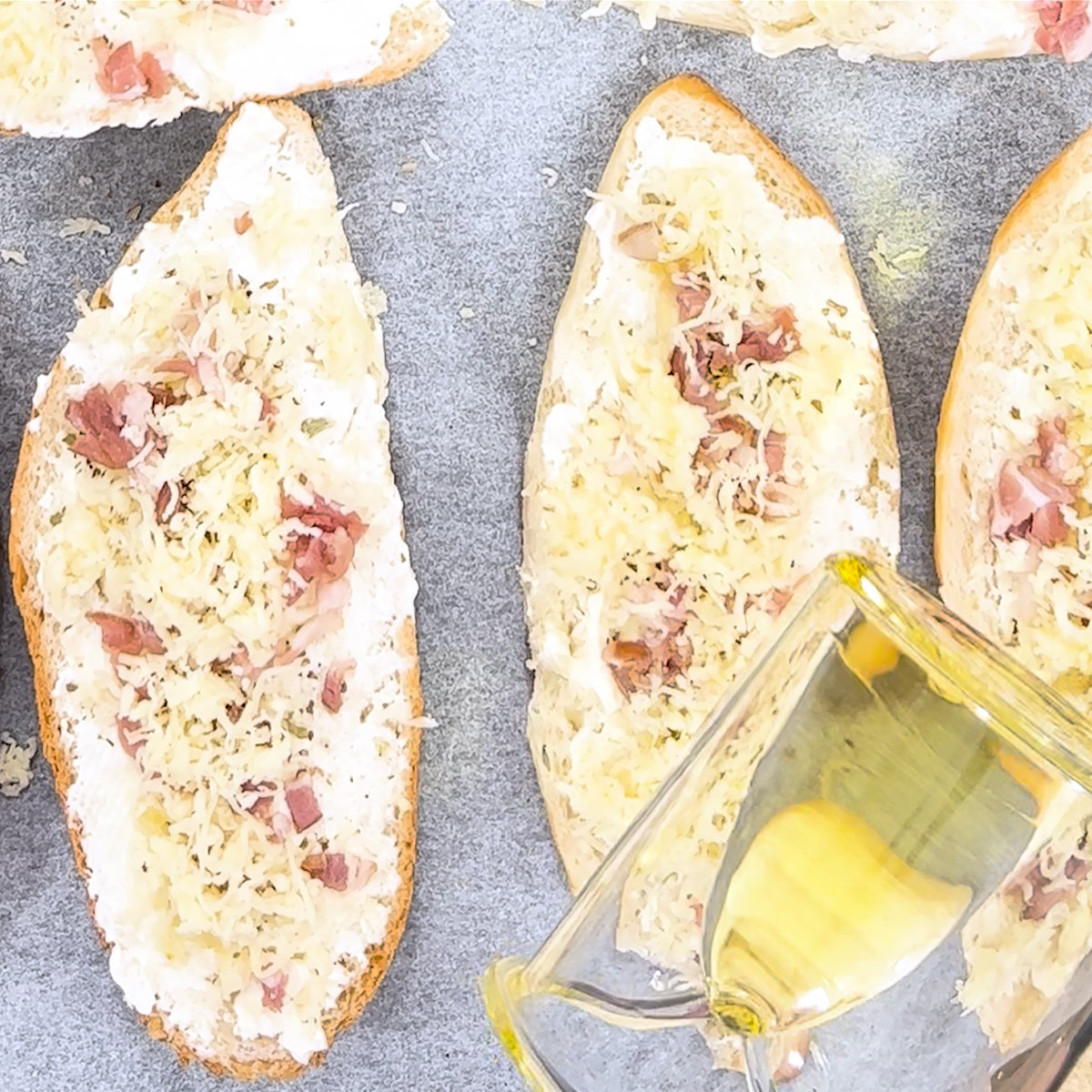 top french bread with a drizzle of olive oil