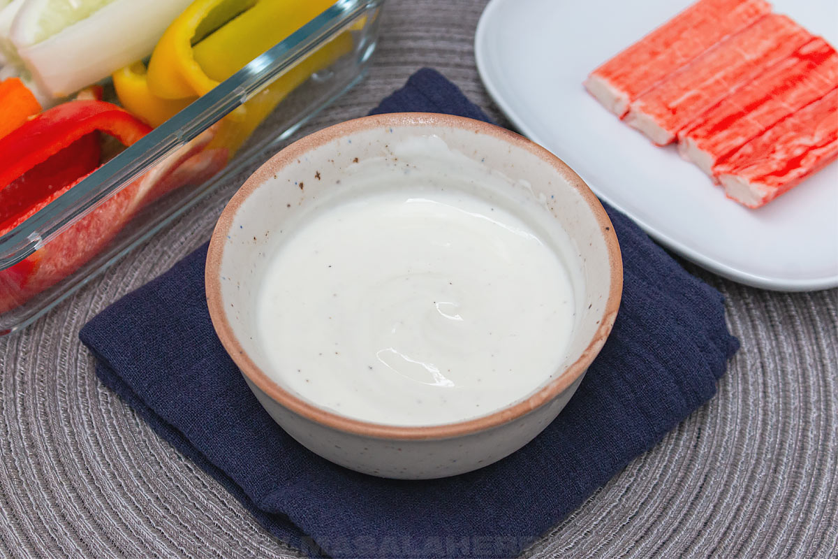 lemon yogurt sauce in a bowl
