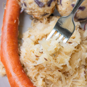 close up cooked sauerkraut