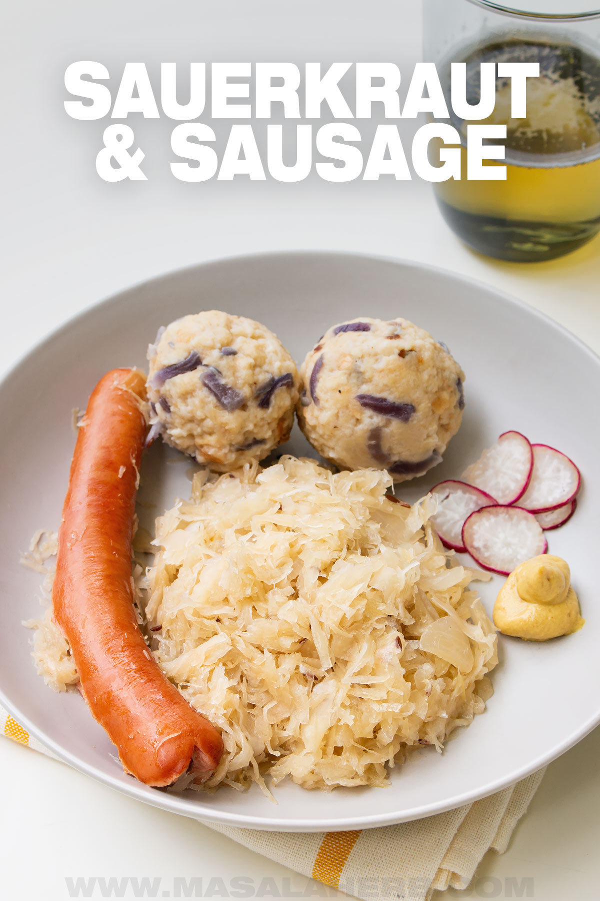 Bavarian Sauerkraut and Sausage Recipe pin cover