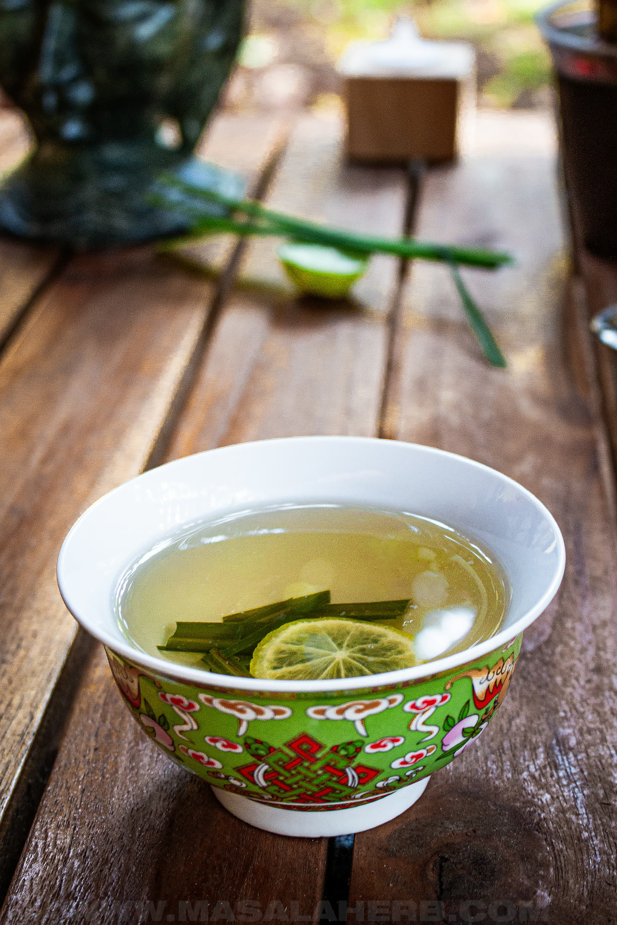 homemade lemongrass tea in a chinese cup