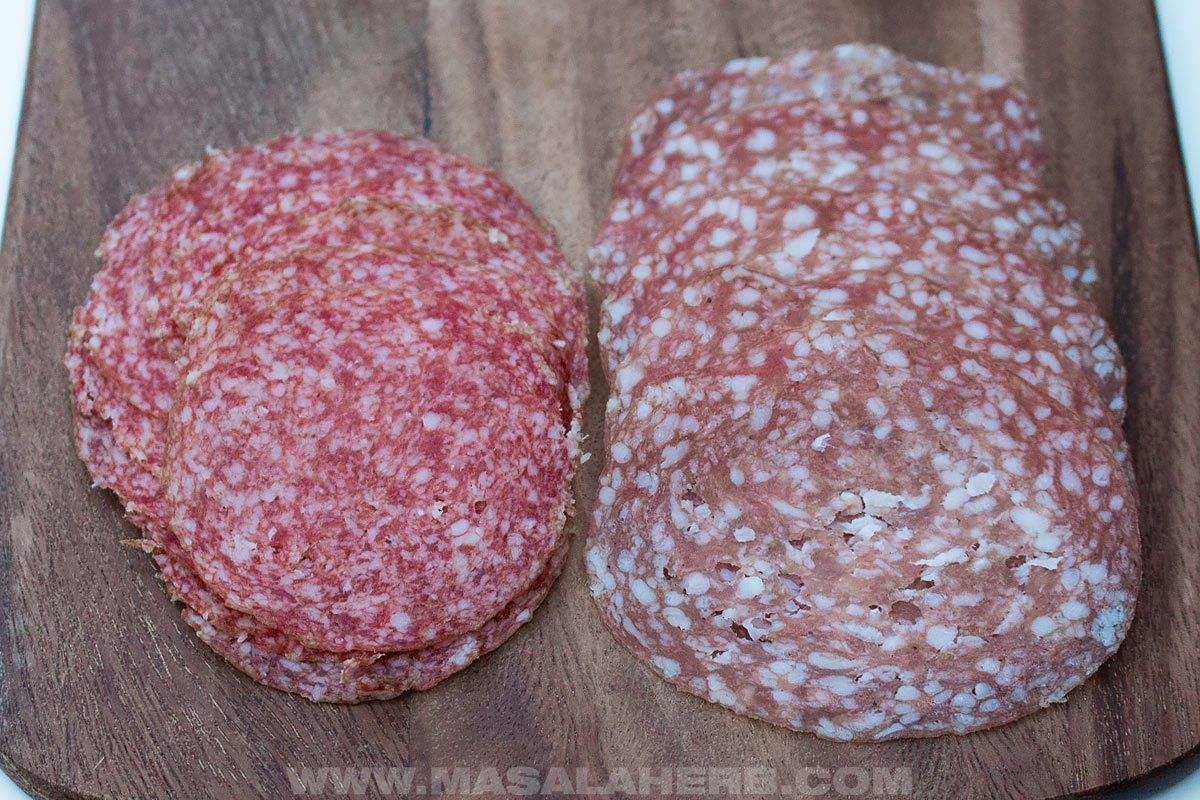 two different salami varieties side by side