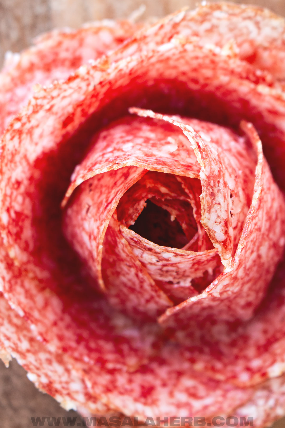 top down view of a salami rose