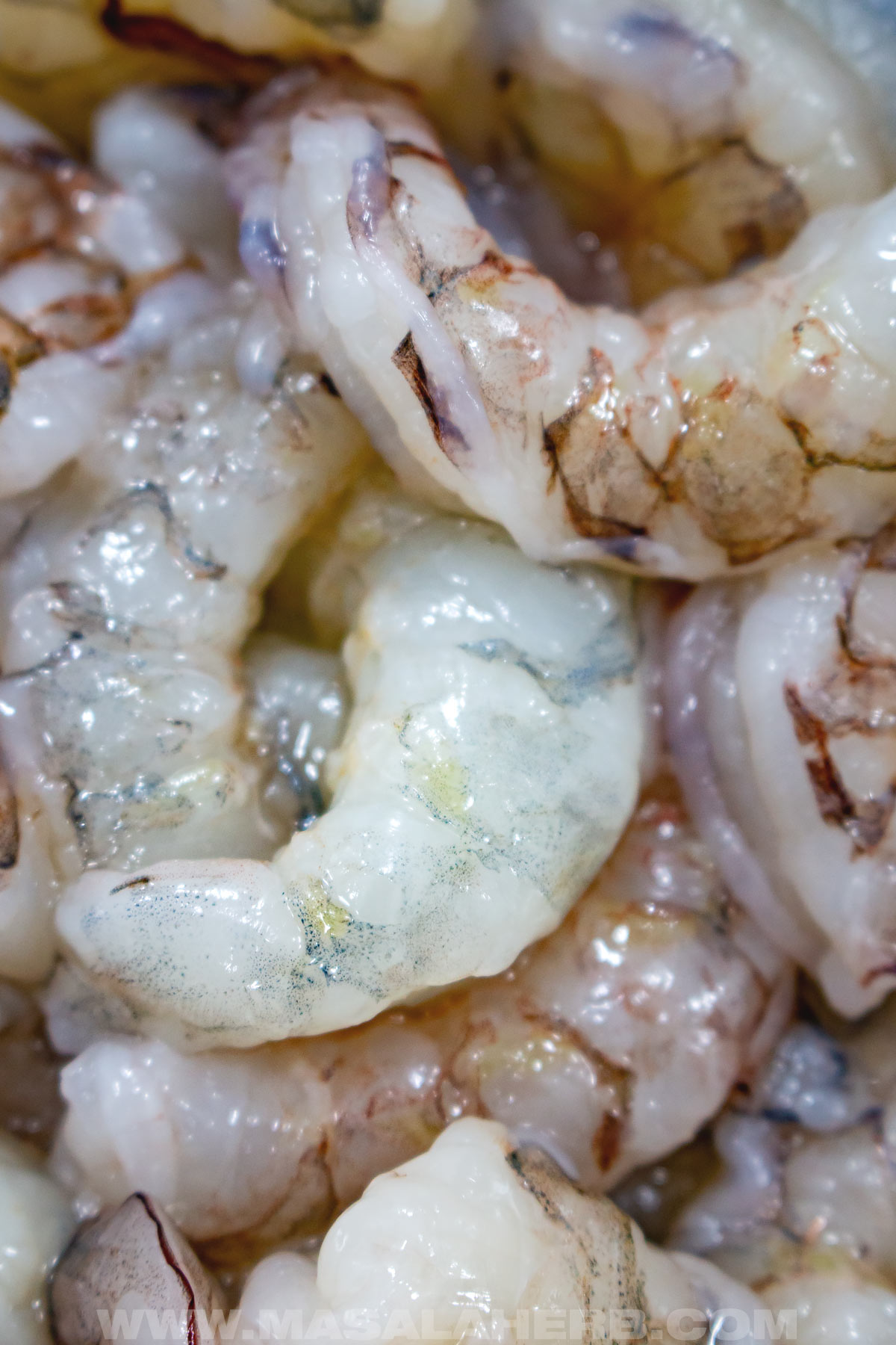 cleaned, deshelled and deveined shrimp close up