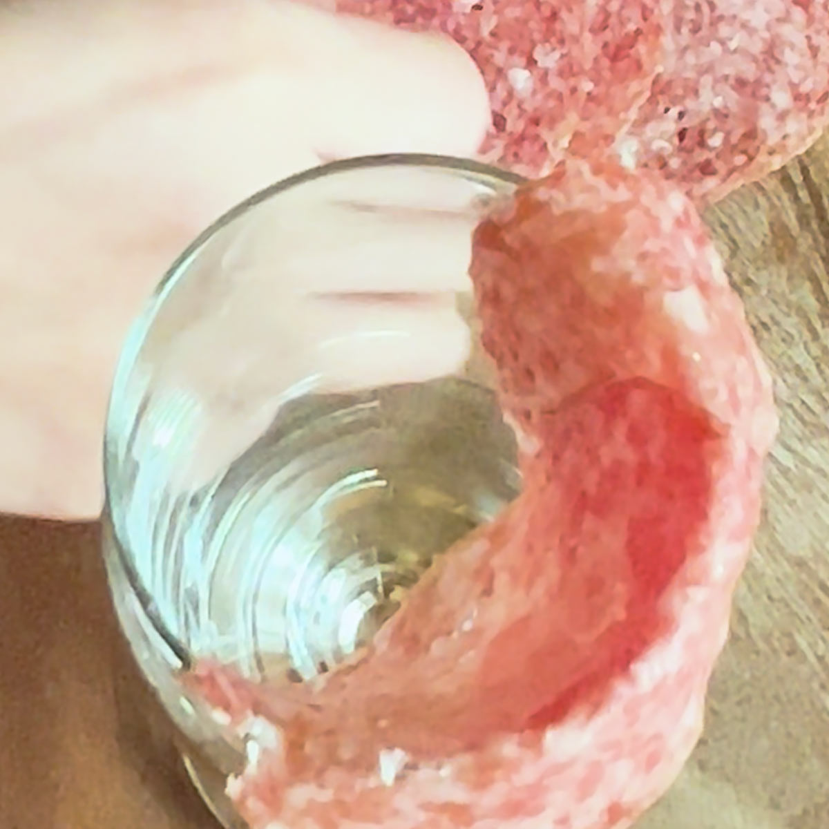 second slice of salami on the glass