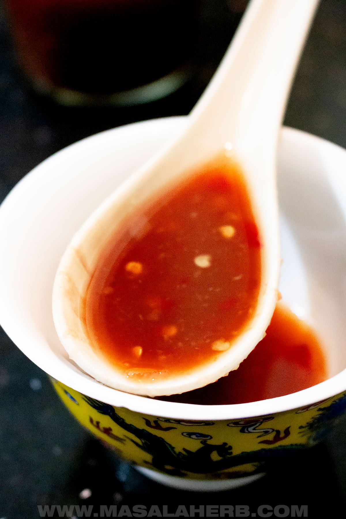 sweet chili sauce in a spoon