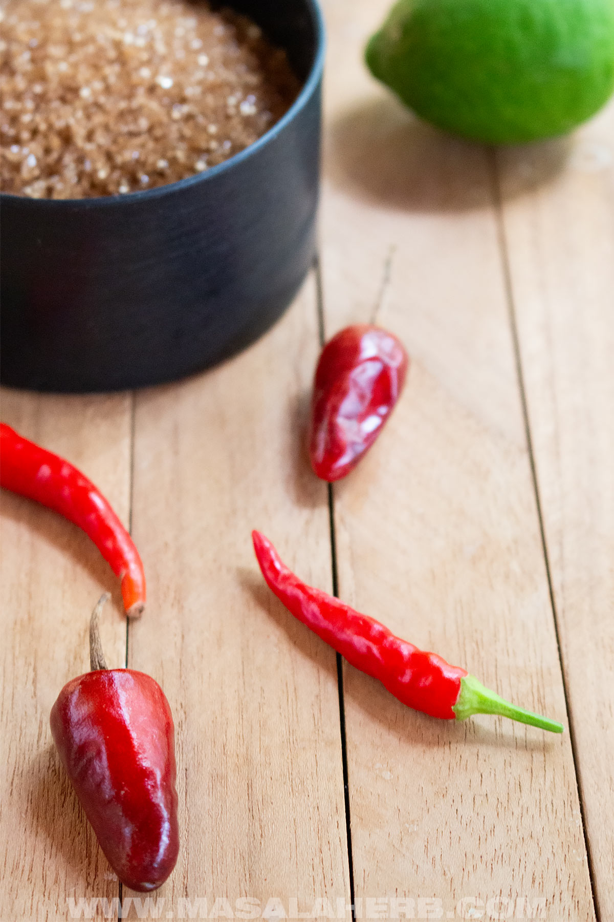fresh chili pepper with brown sugar and lime