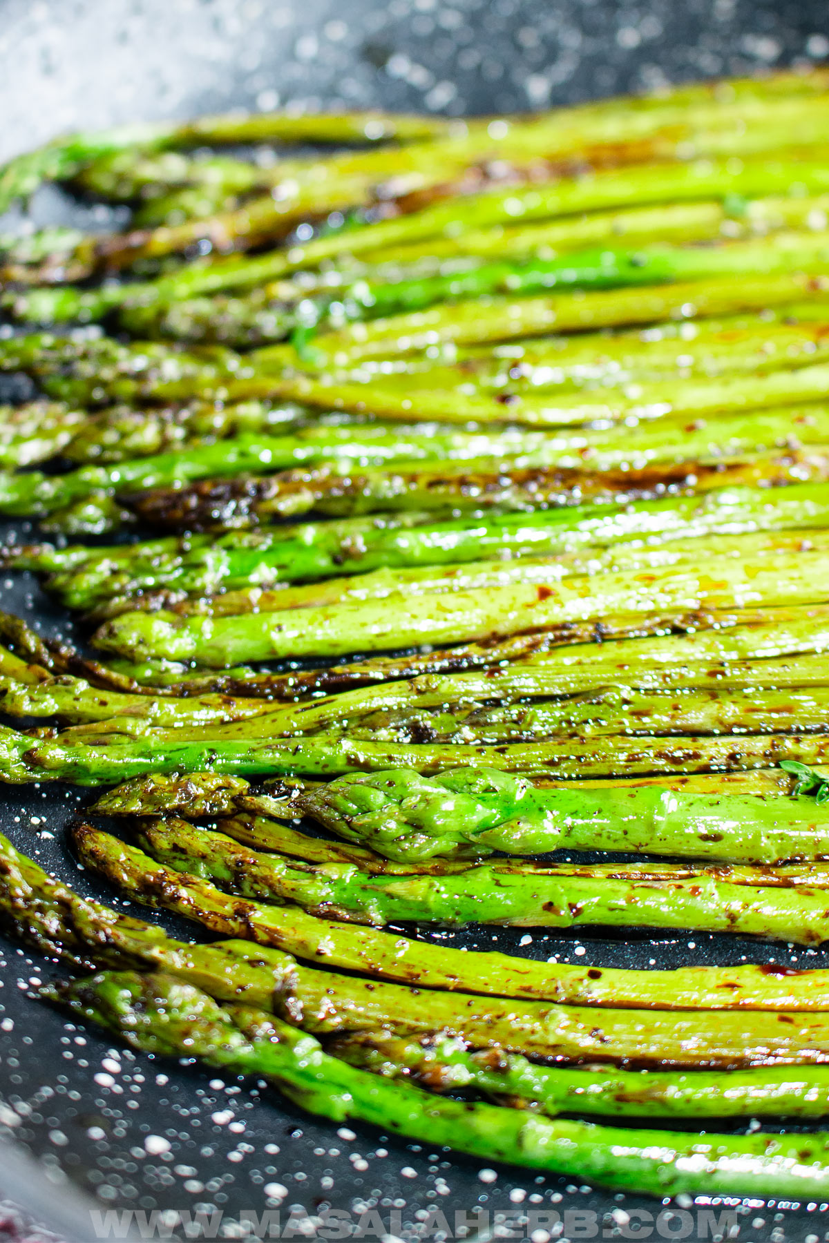 Asparagus prepared in a skillet with balsamic vinegar