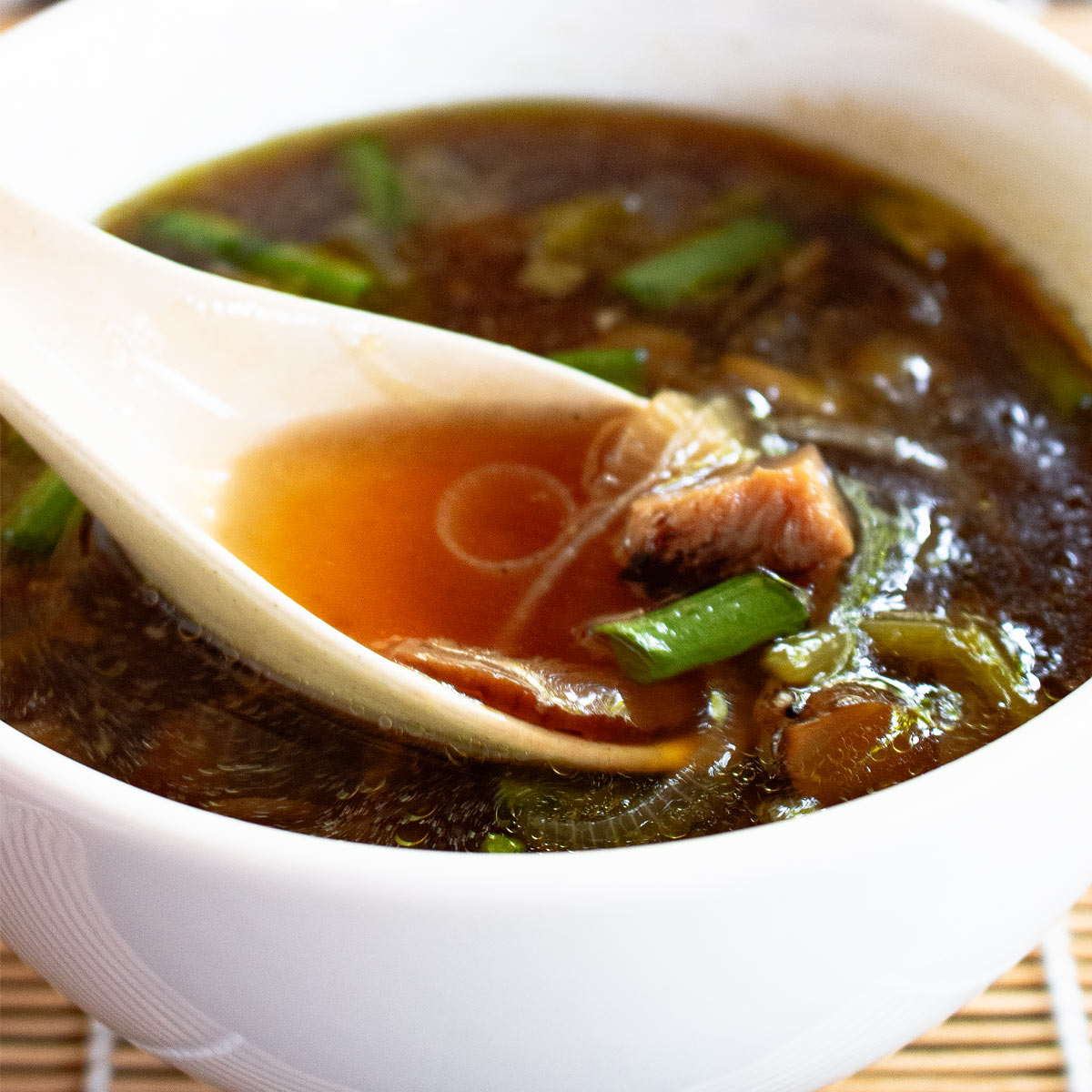 close up of japanese mushroom onion soup