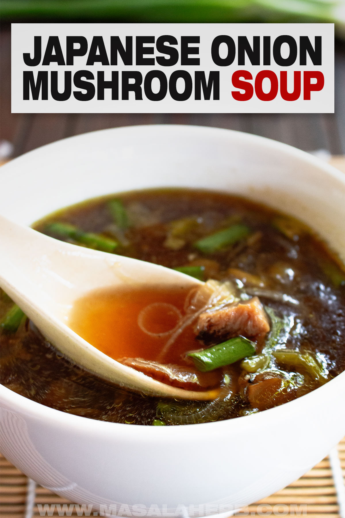 Japanese Onion Mushroom Soup Recipe pin cover