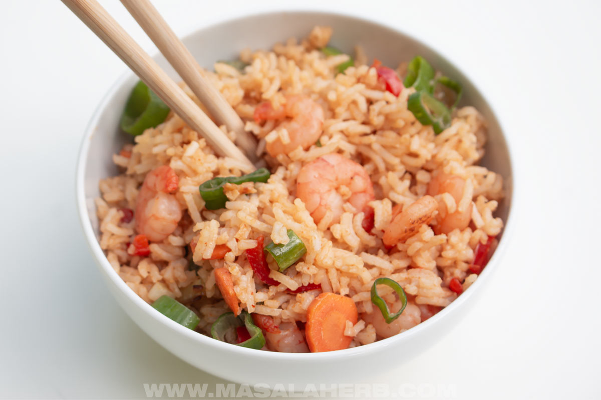 Shrimp Fried Rice in a bowl