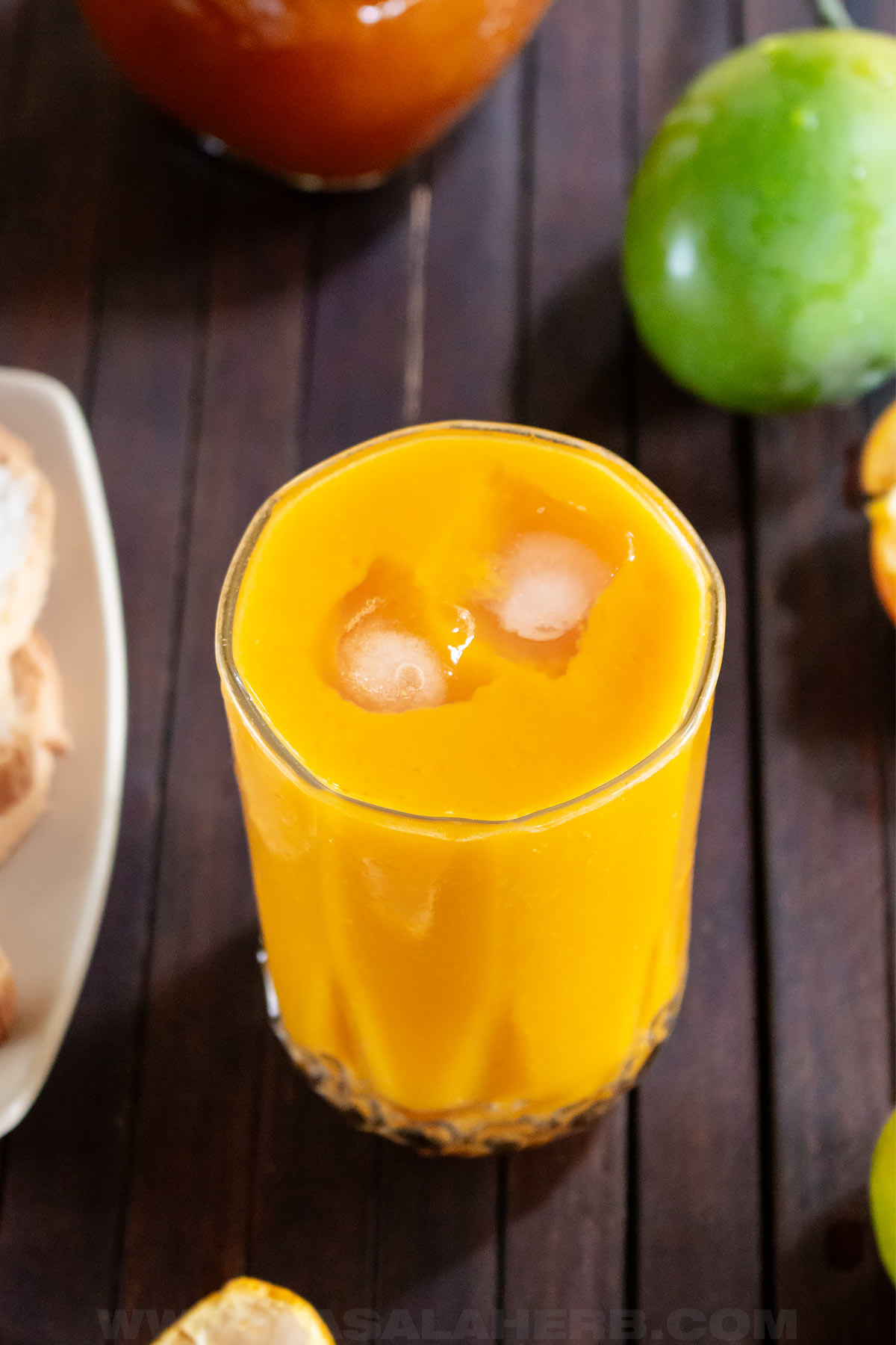 mango orange juice in a glass