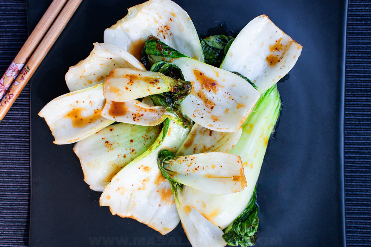 cooked bok choy with soy sauce