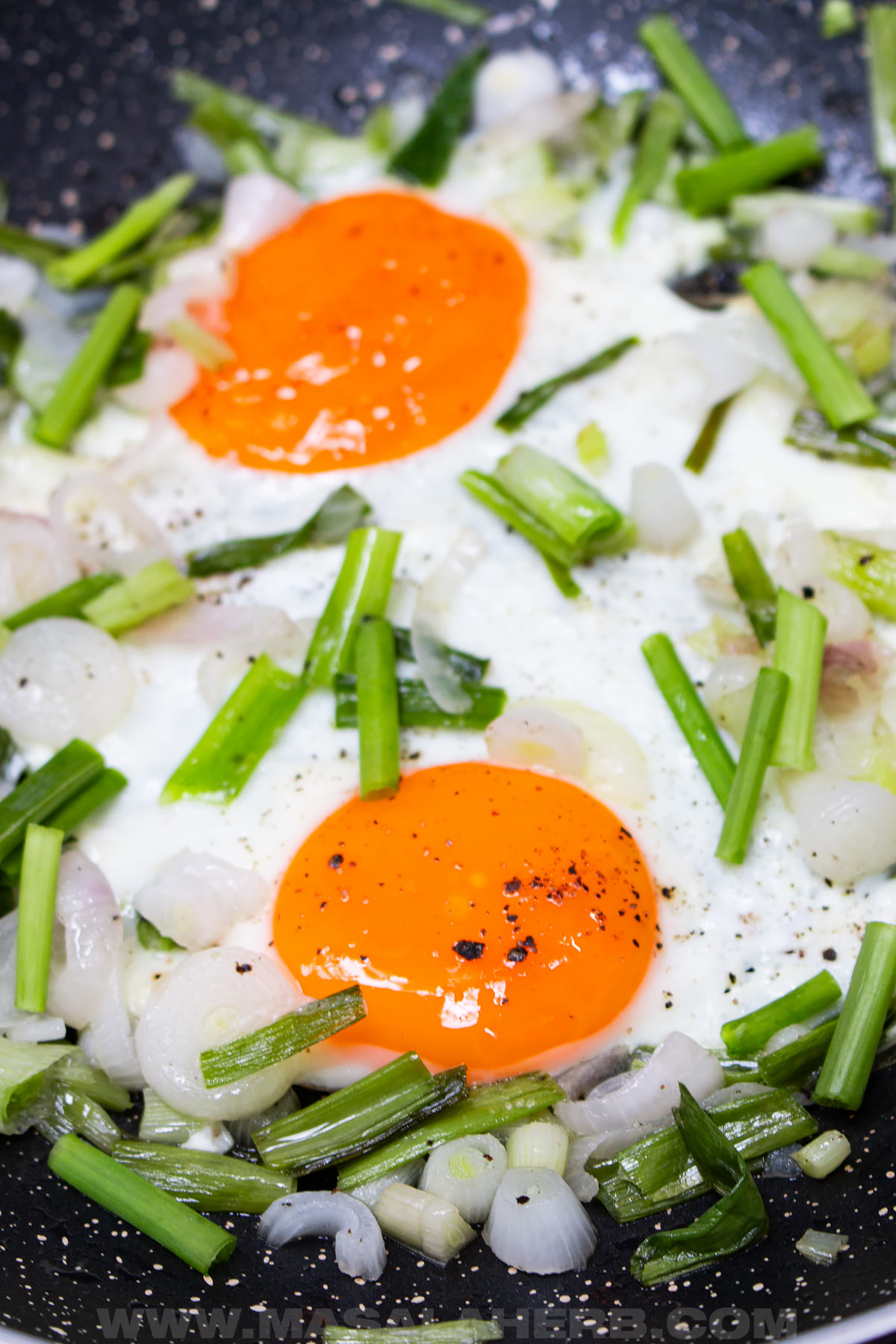 fried eggs with green onions