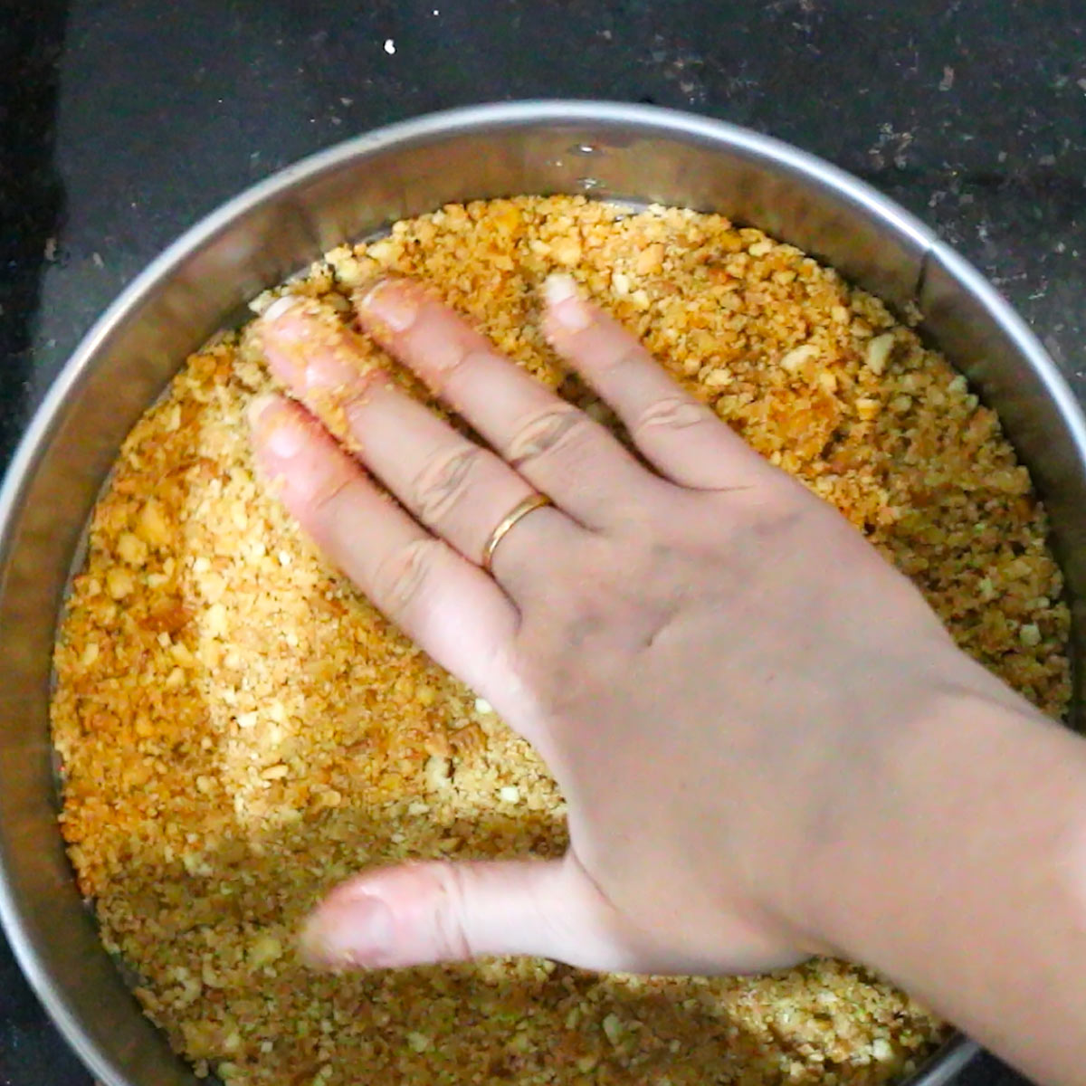 flatten crumbled cookie butter mix into springform pan