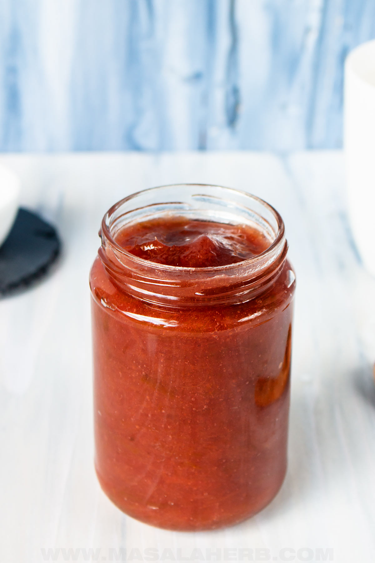 jar of homemade rhubarb jam