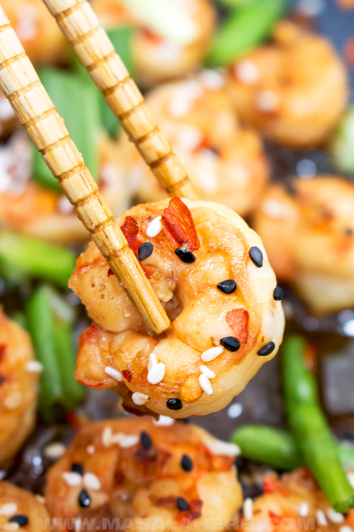 stir-fried shrimp with sesame chili