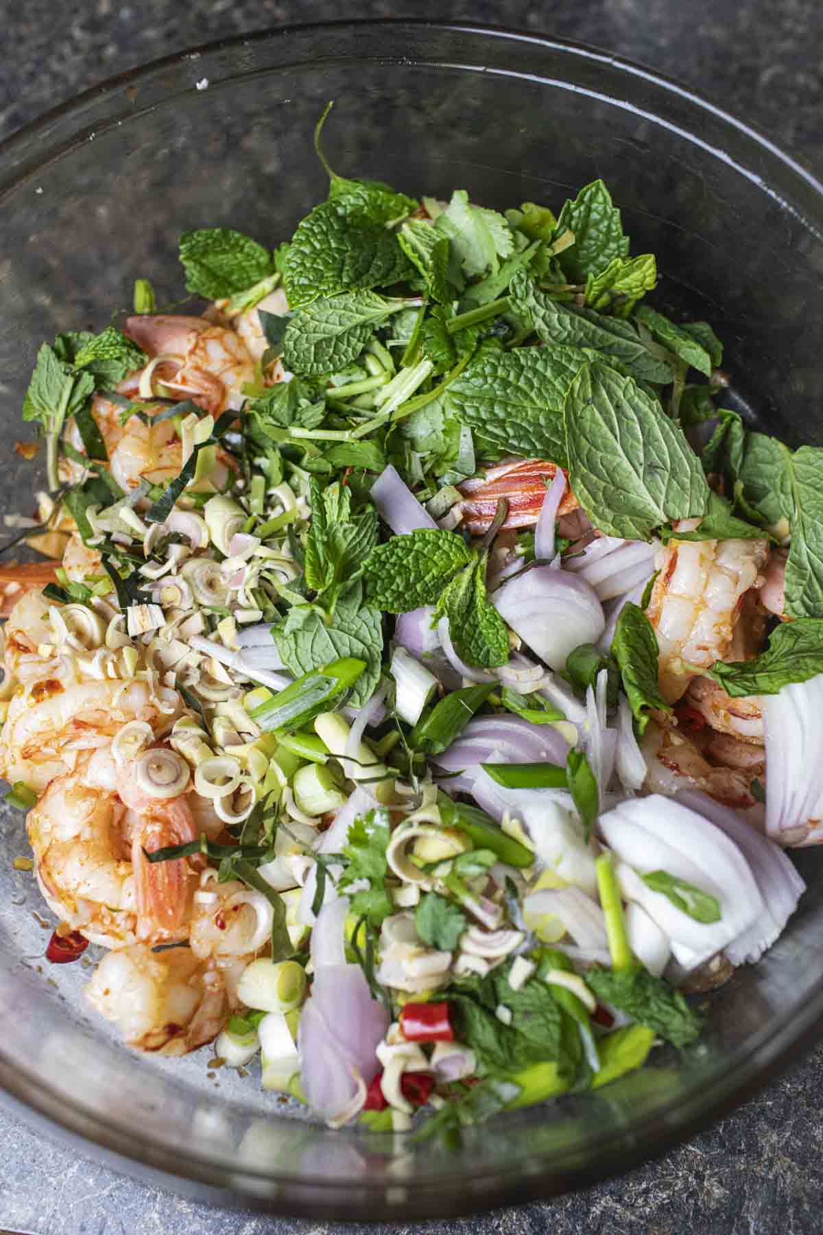 Authentic Spicy Thai Shrimp Salad (Pla Goong) ingredients