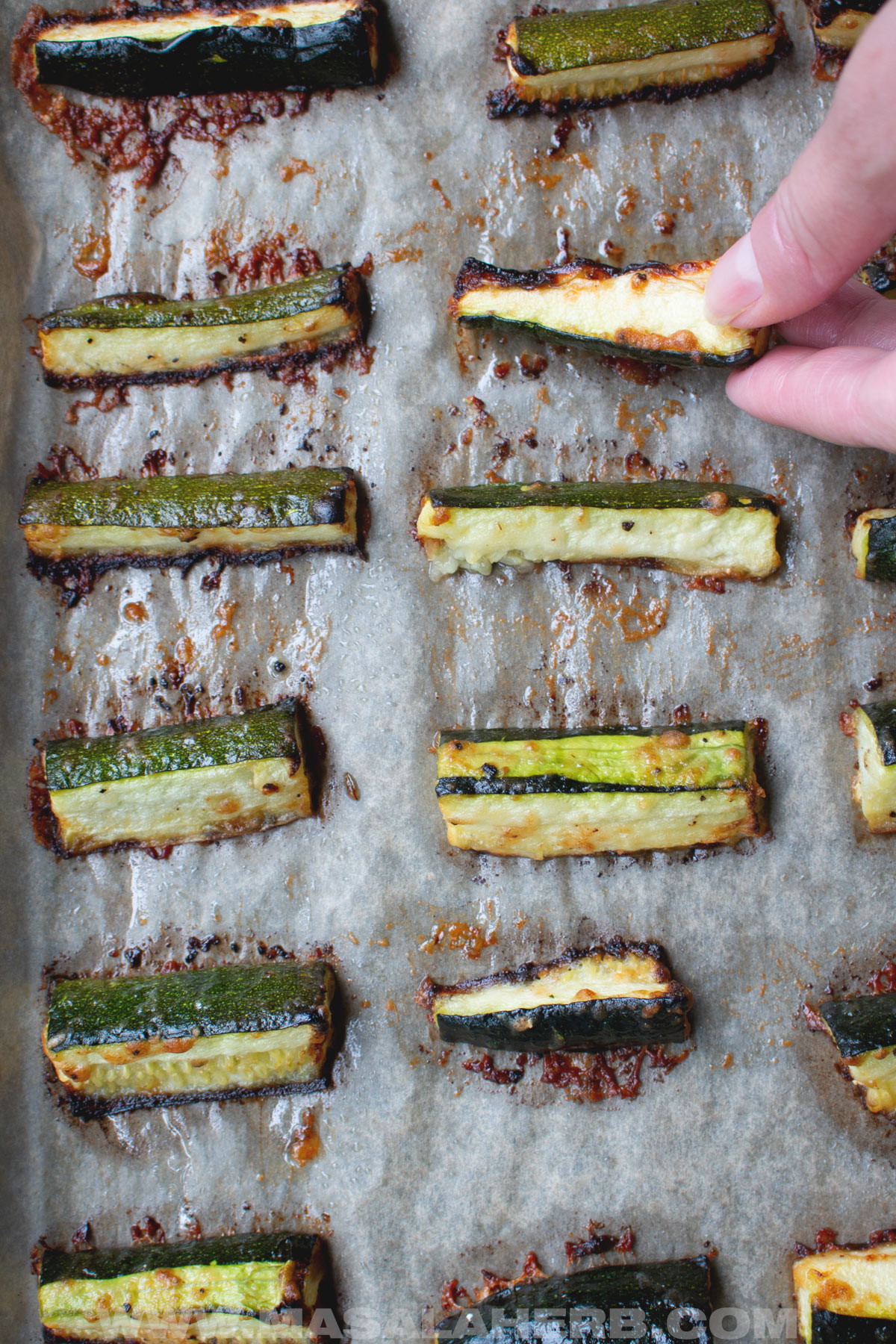 Coated and flavored Parmesan zucchini sticks