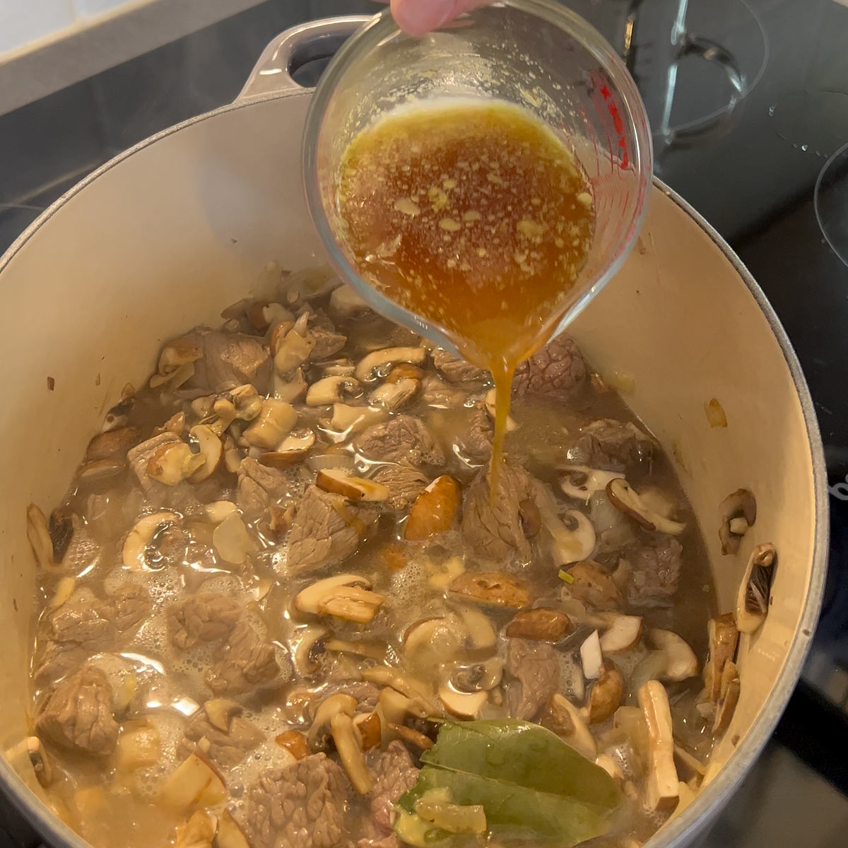pour in broth