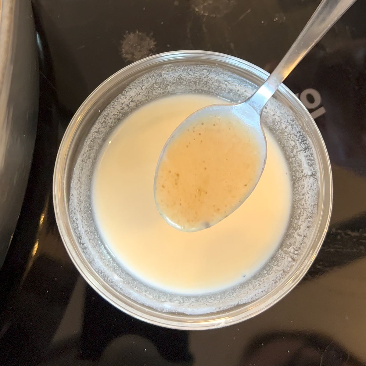 add stroganoff sauce to the slurry to match temperature