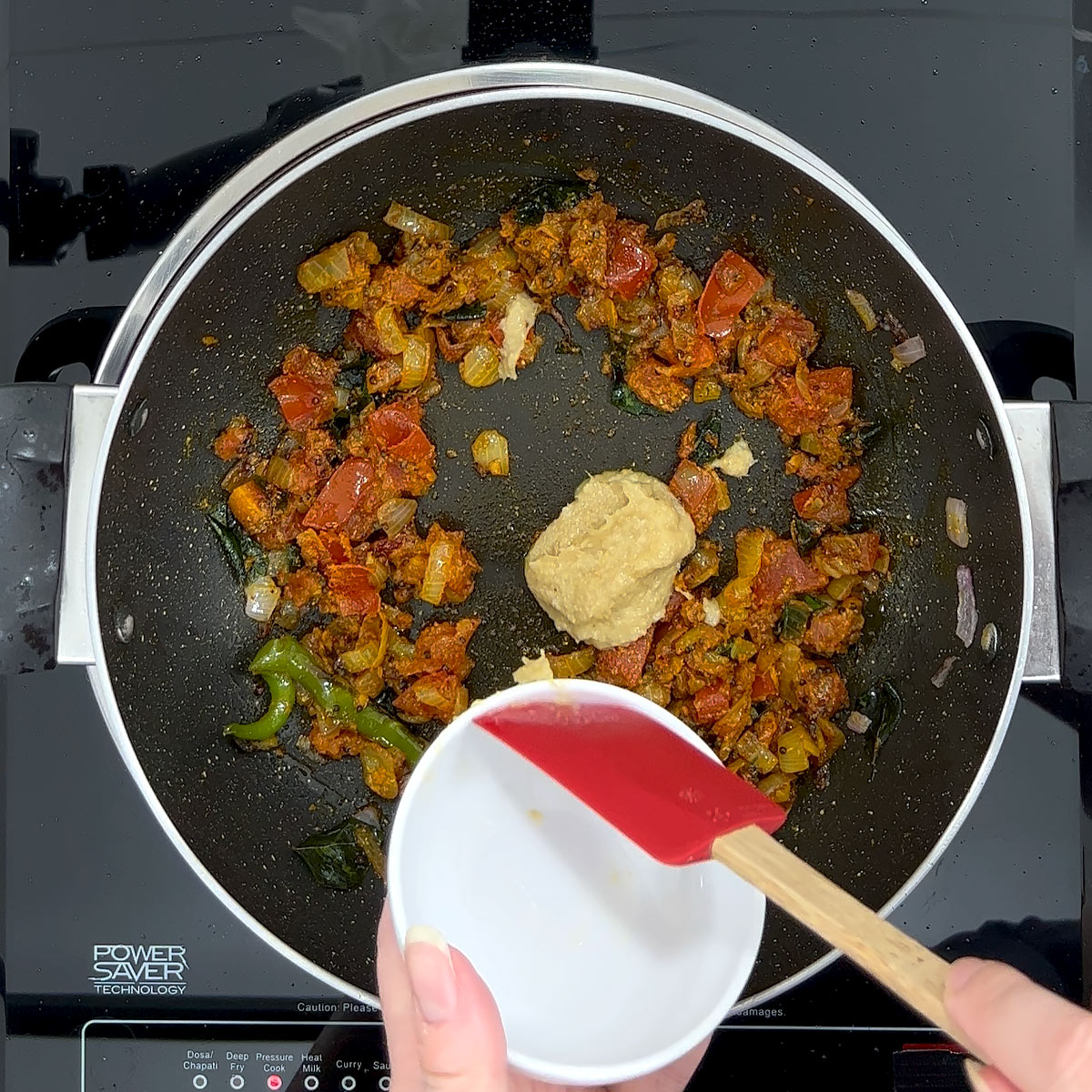 stir in and temper ground spices