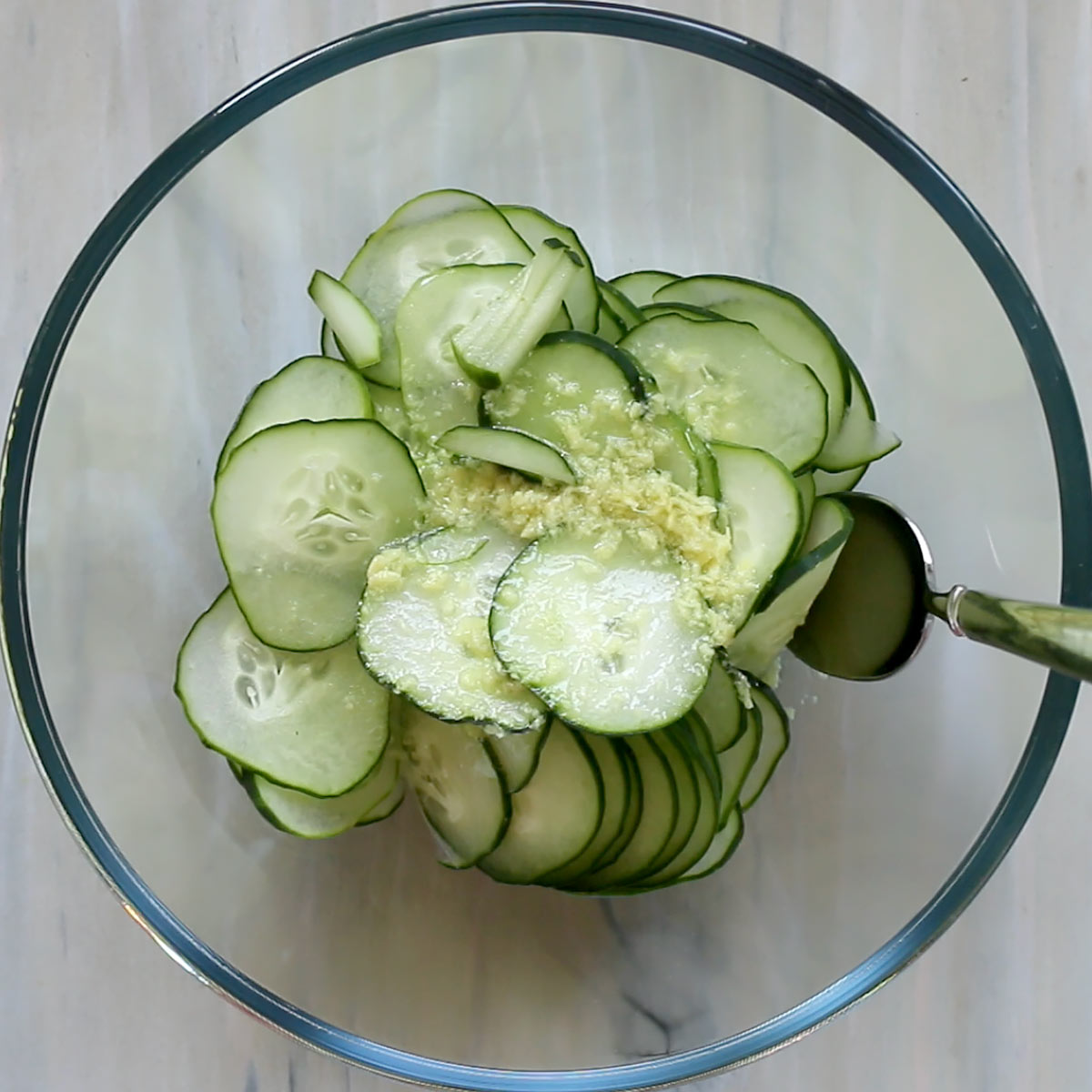 top cucumber with dressing