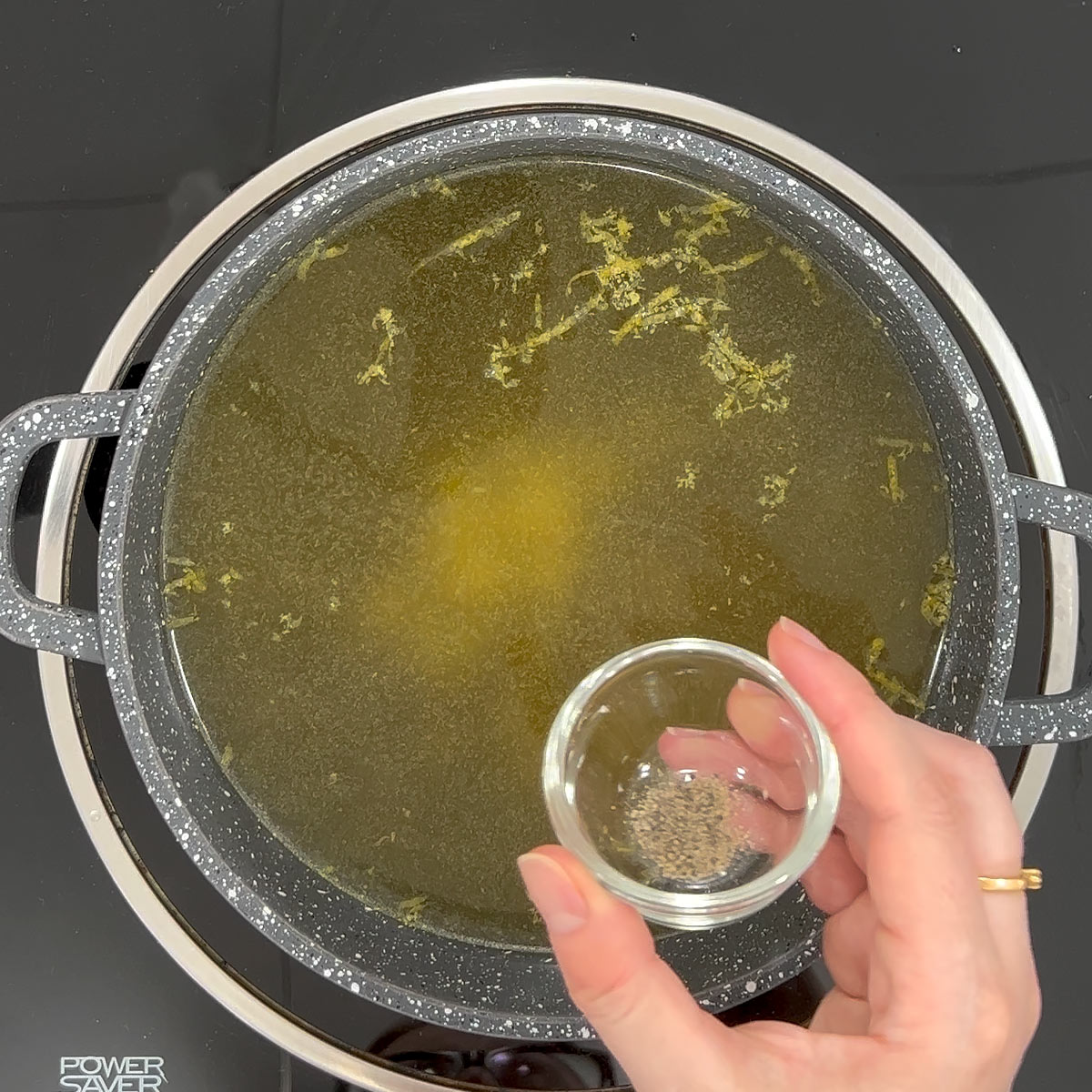 Season with black pepper and salt