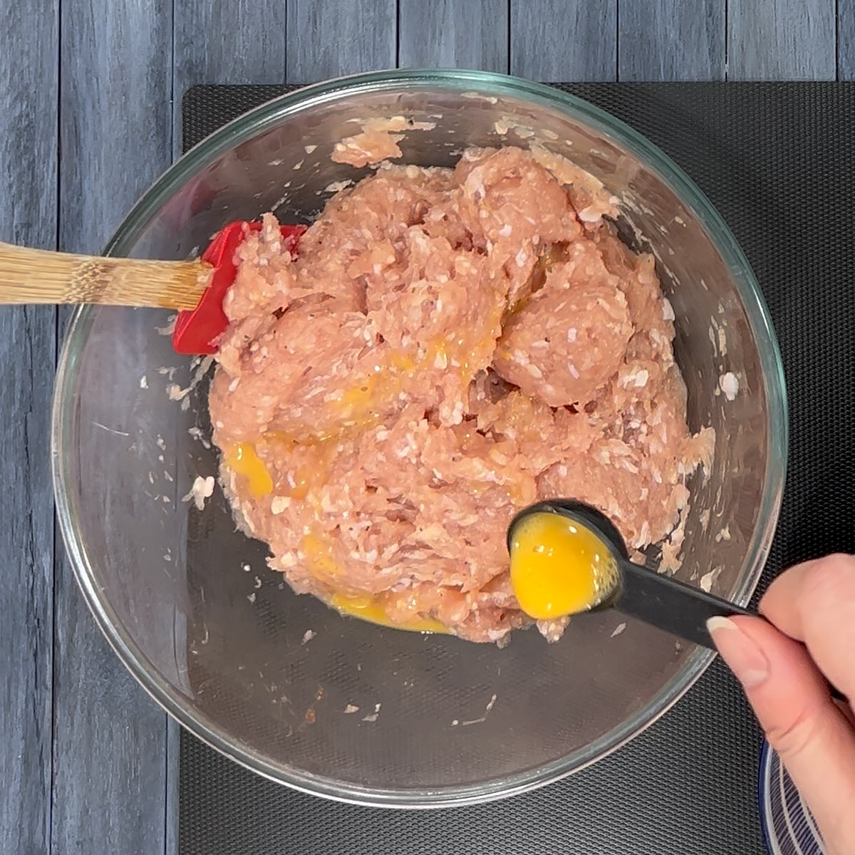 add some raw egg to the chicken mass
