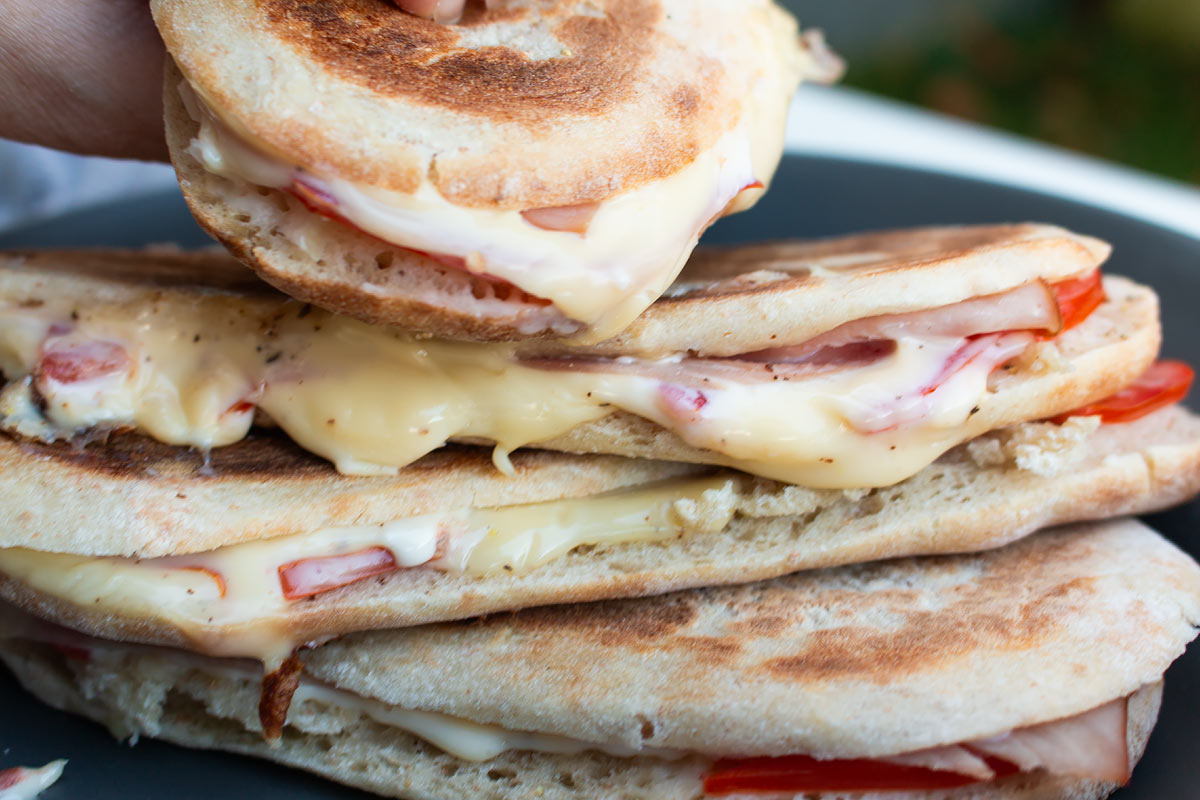 panini sandwich toastes with ham and cheese