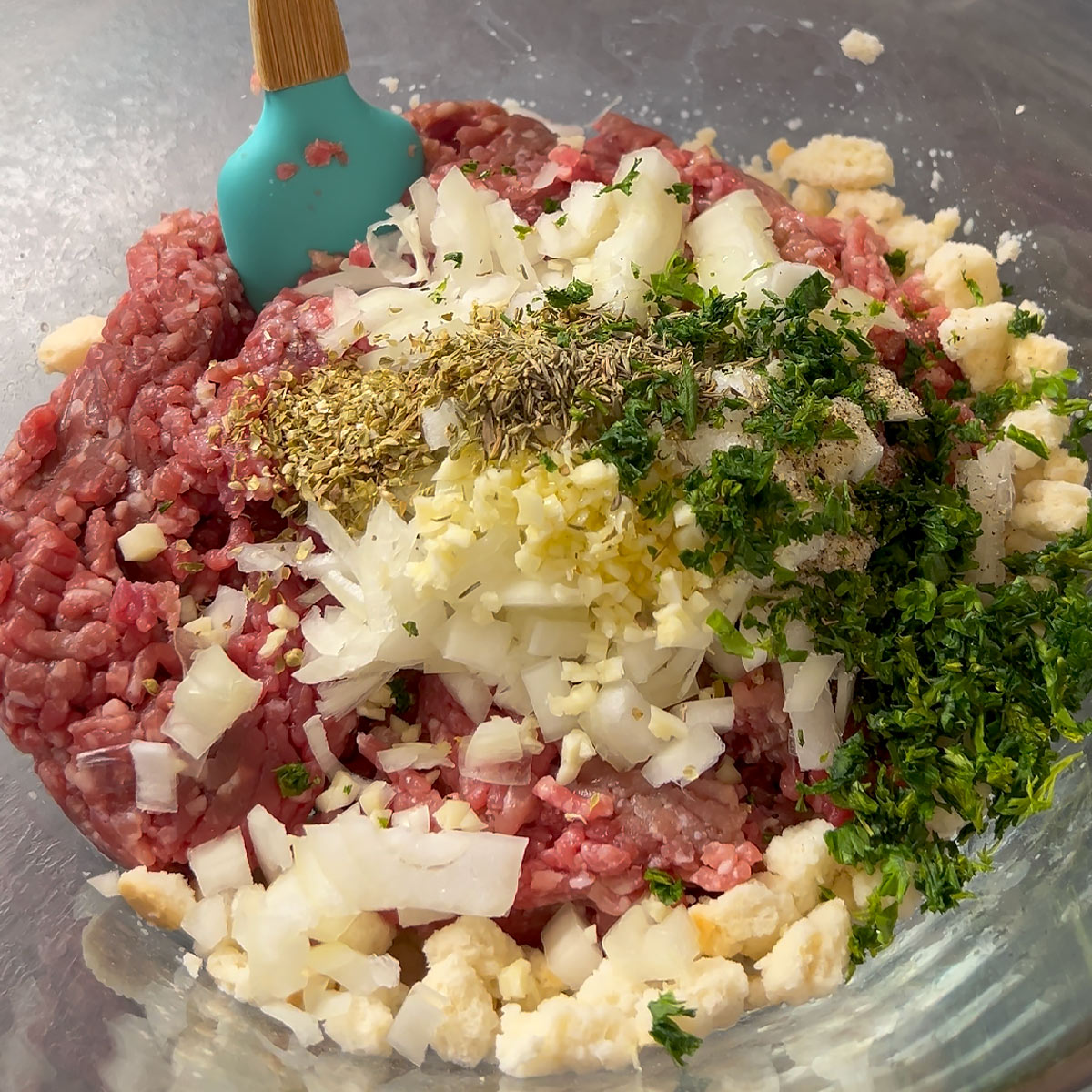 add meat ingredients to bowl