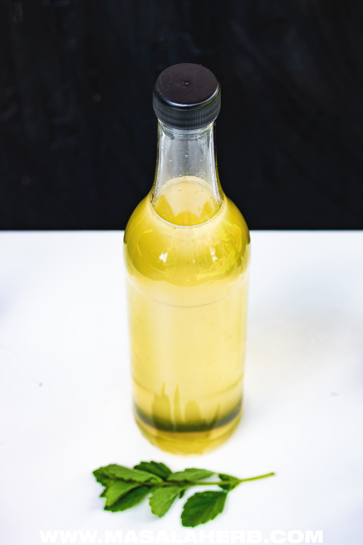 Lemon Balm Syrup in a bottle