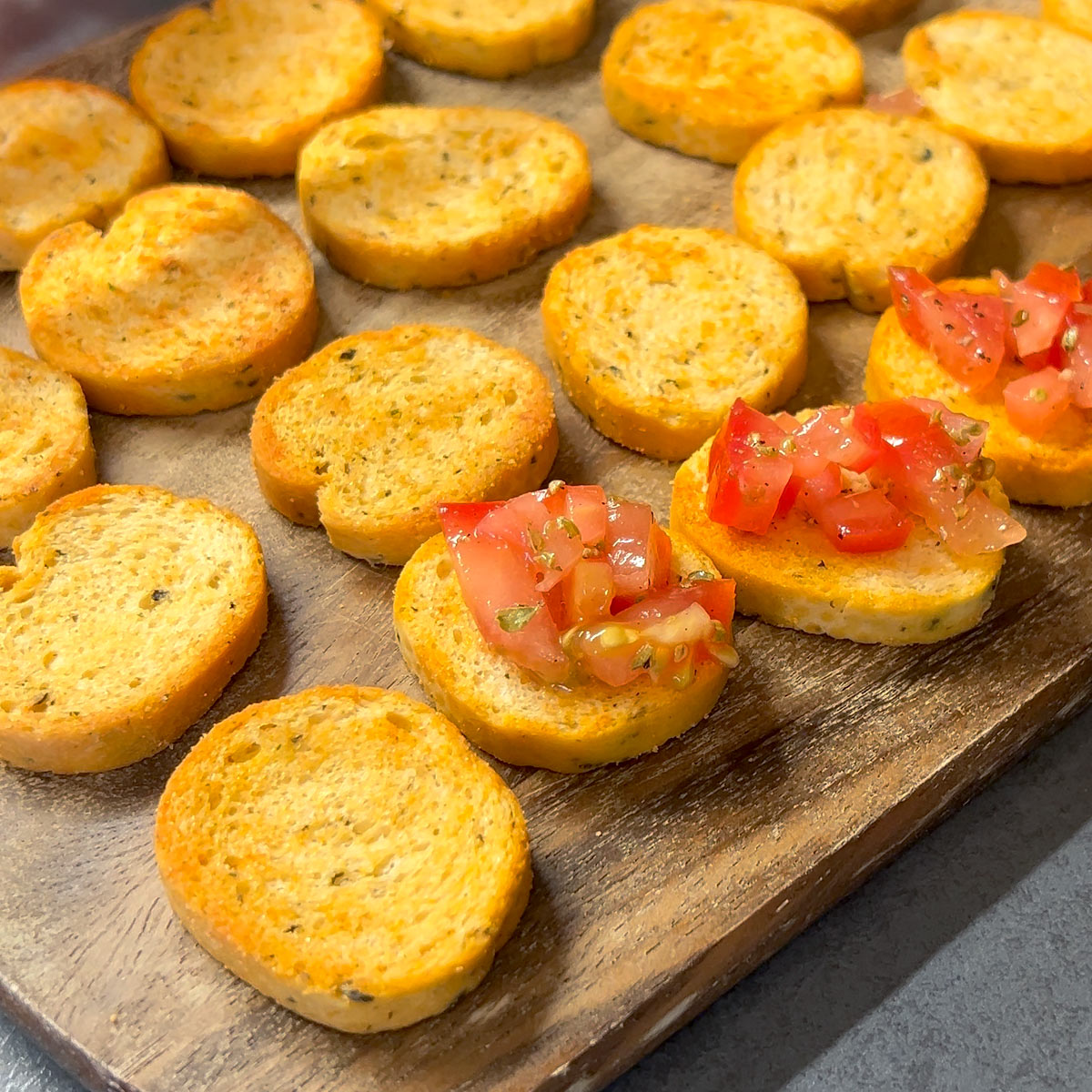 top bruschetta with marinated tomatoes