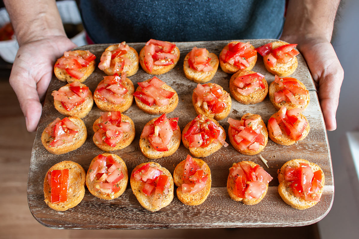 mini Bruschettini topped with tomatoes