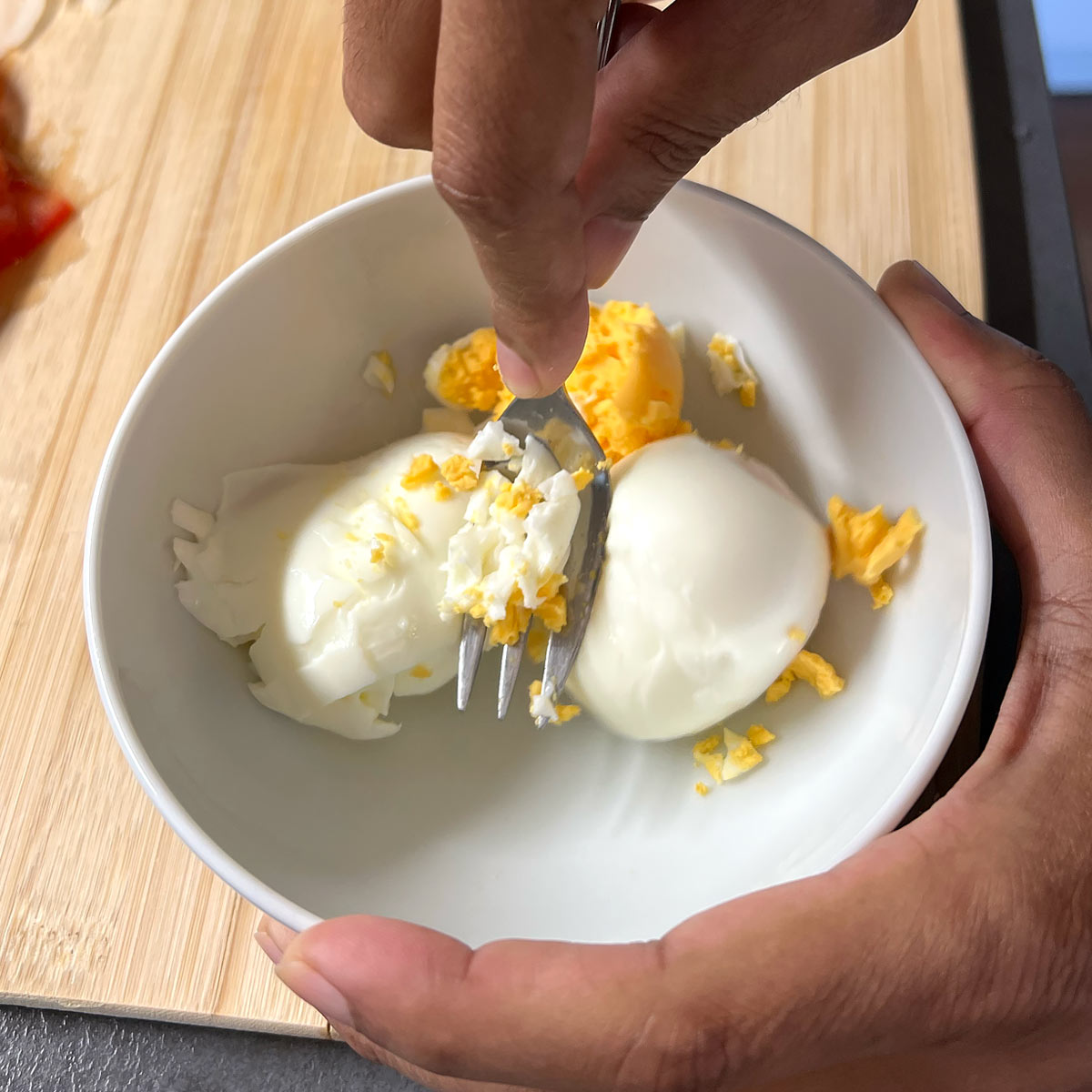 smash boiled eggs