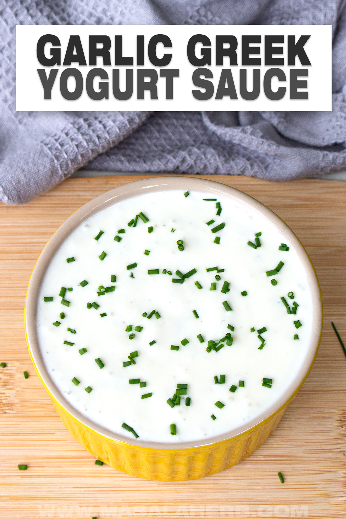 Garlic Greek Yogurt Sauce Recipe pin cover