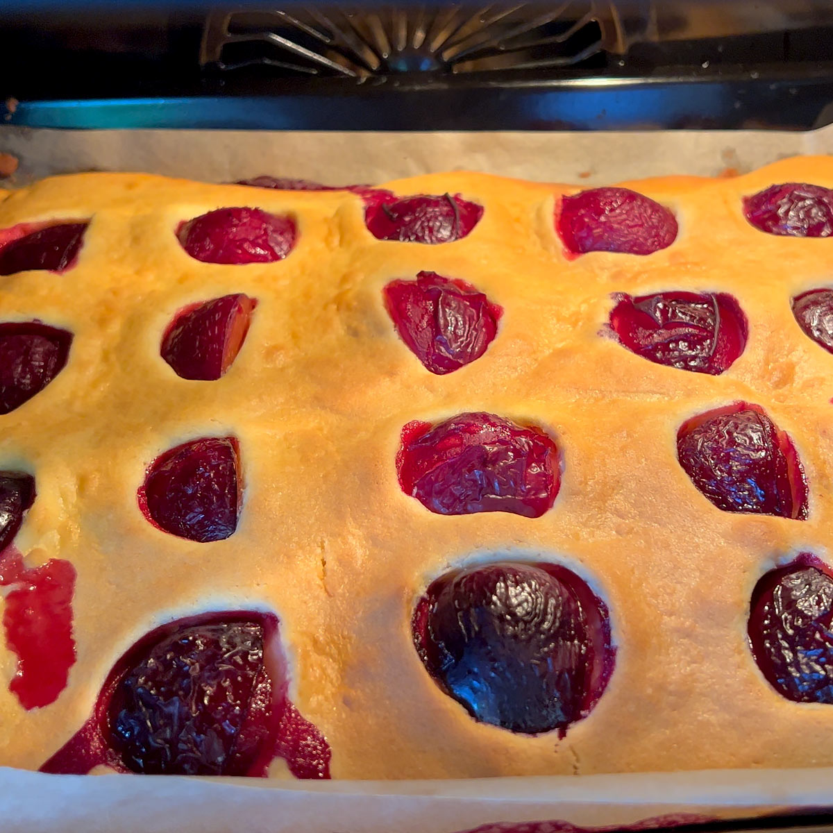 Plum slab cake baking