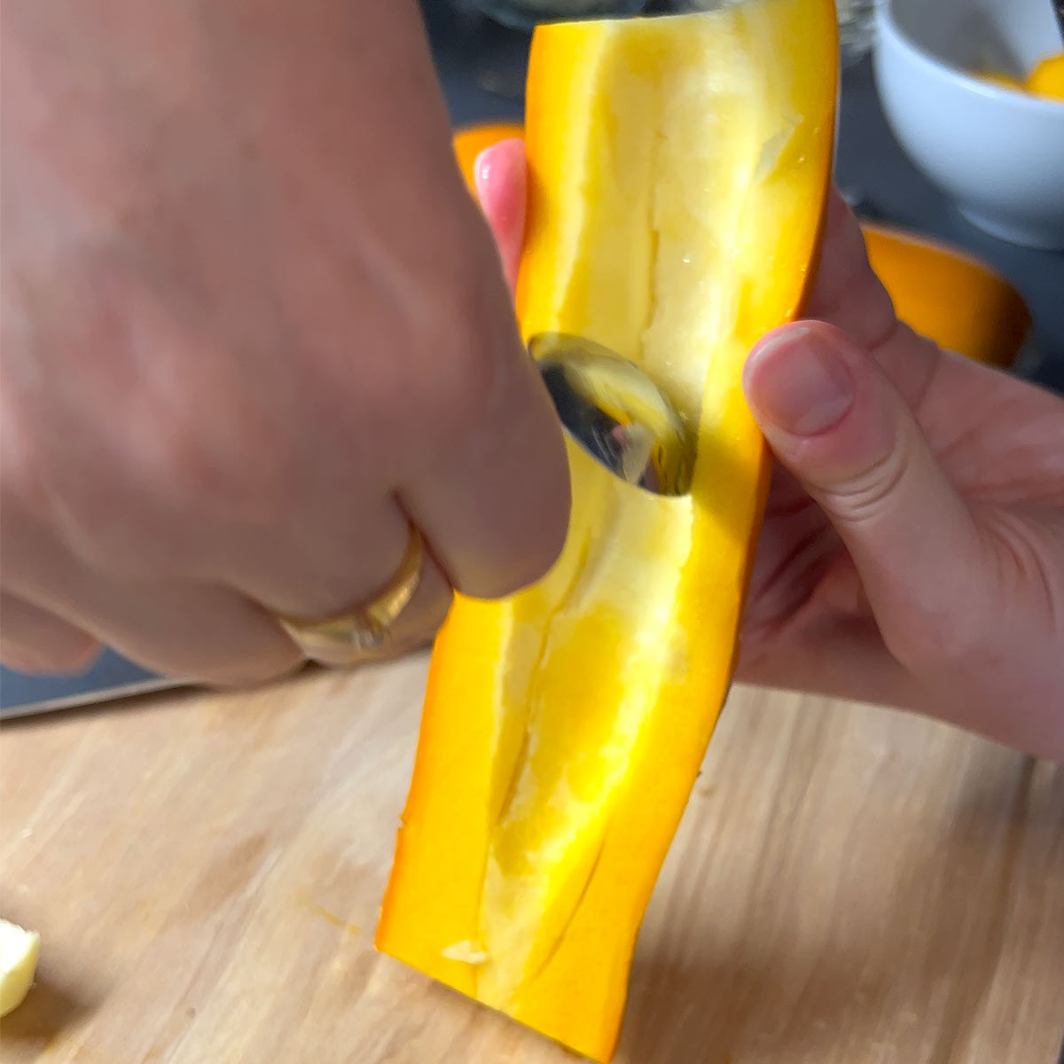 scrape out zucchini core