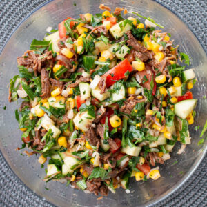 Beef with salad