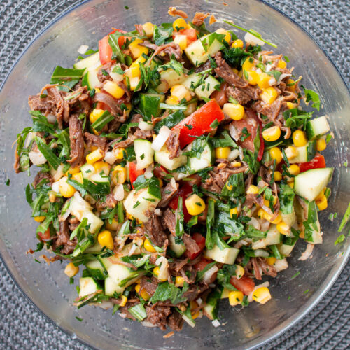 Beef with salad