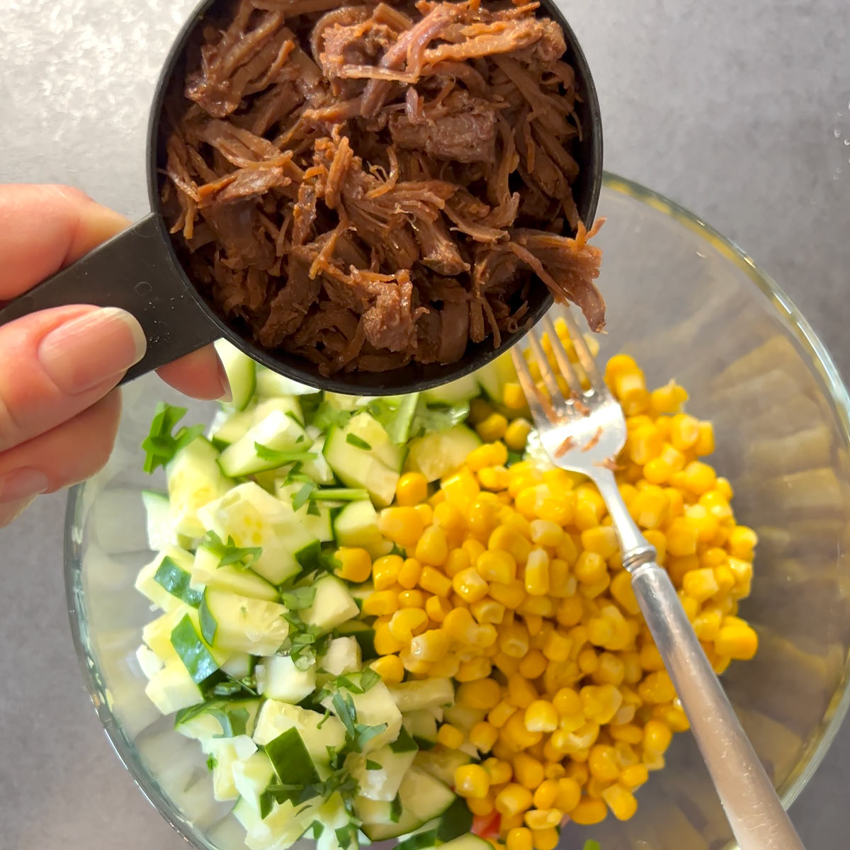 add shredded beef to salad ingredients