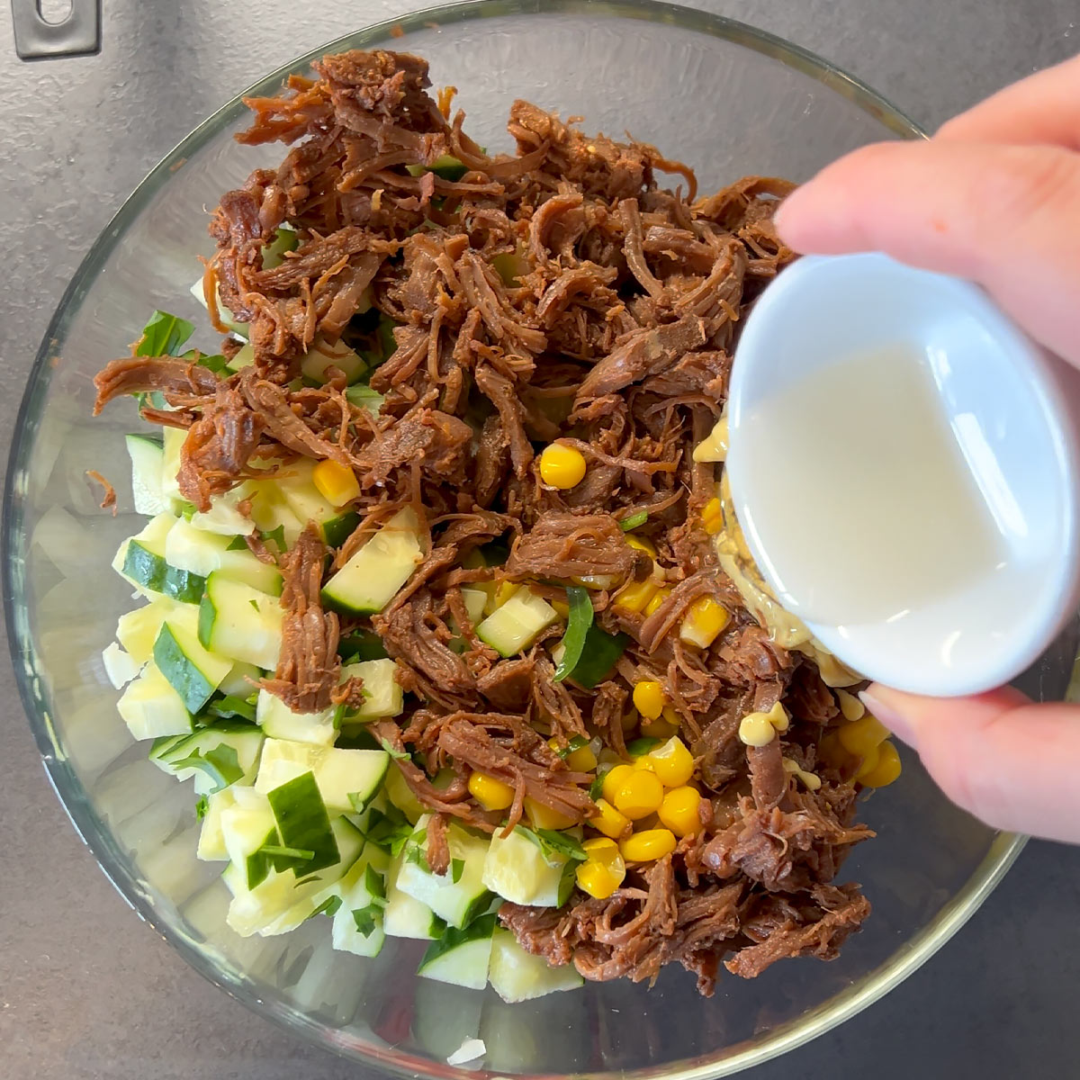 add vinegar to shredded beef salad