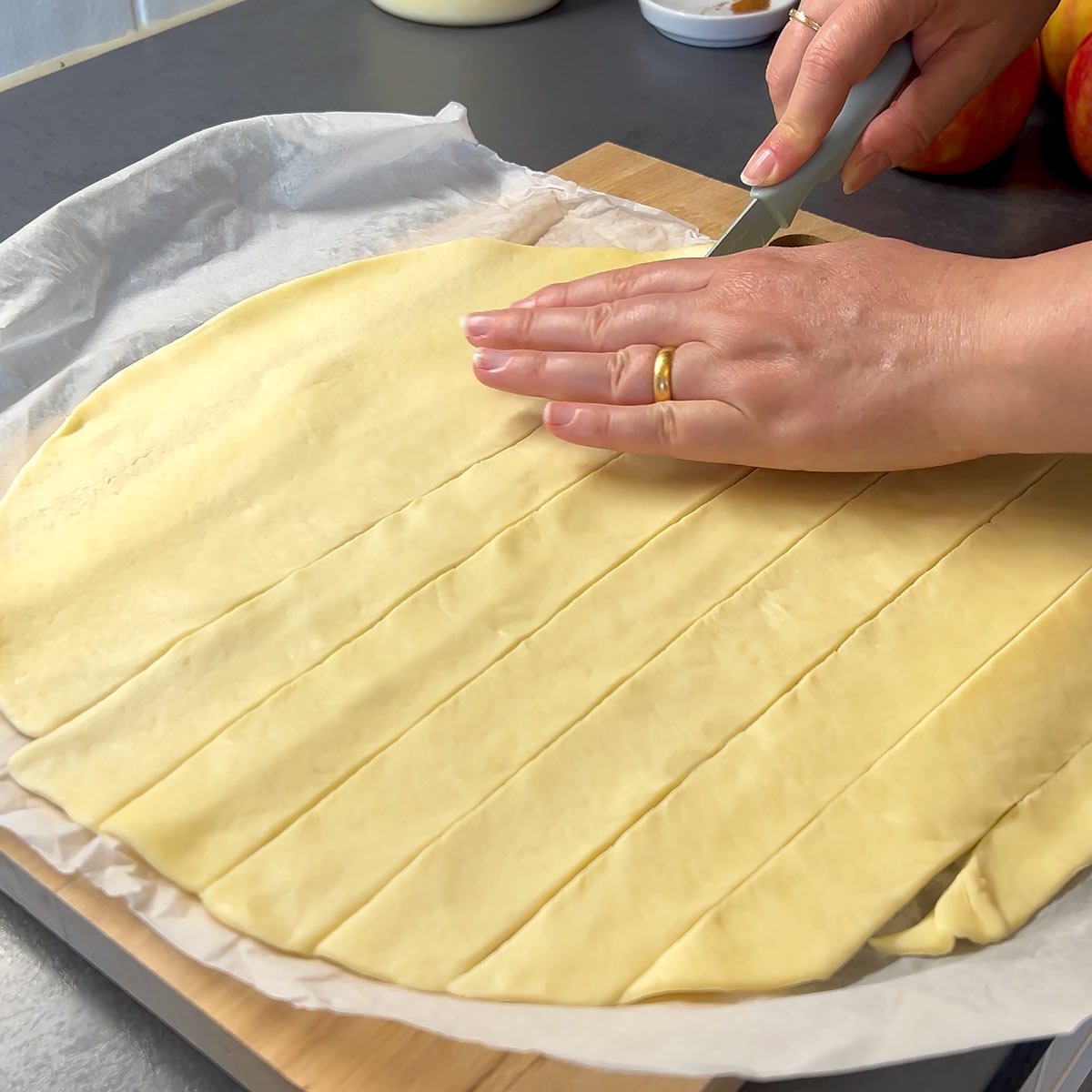 Cut the second pie crust into strips